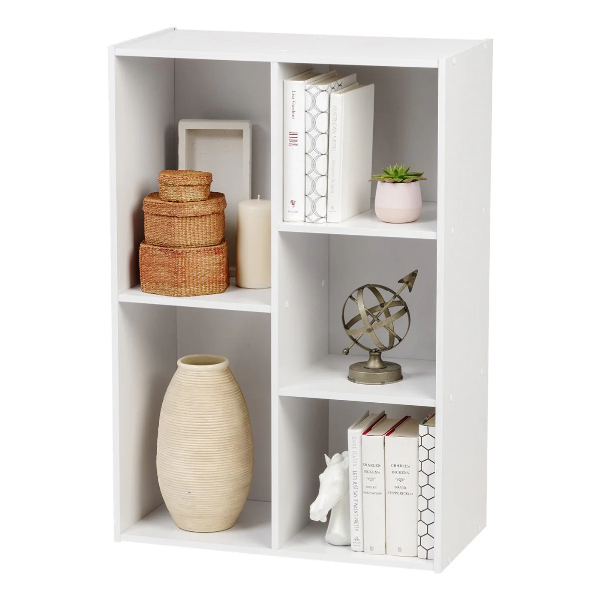 5-Compartment Wood Organizer Bookcase Storage Shelf, White - Image 3