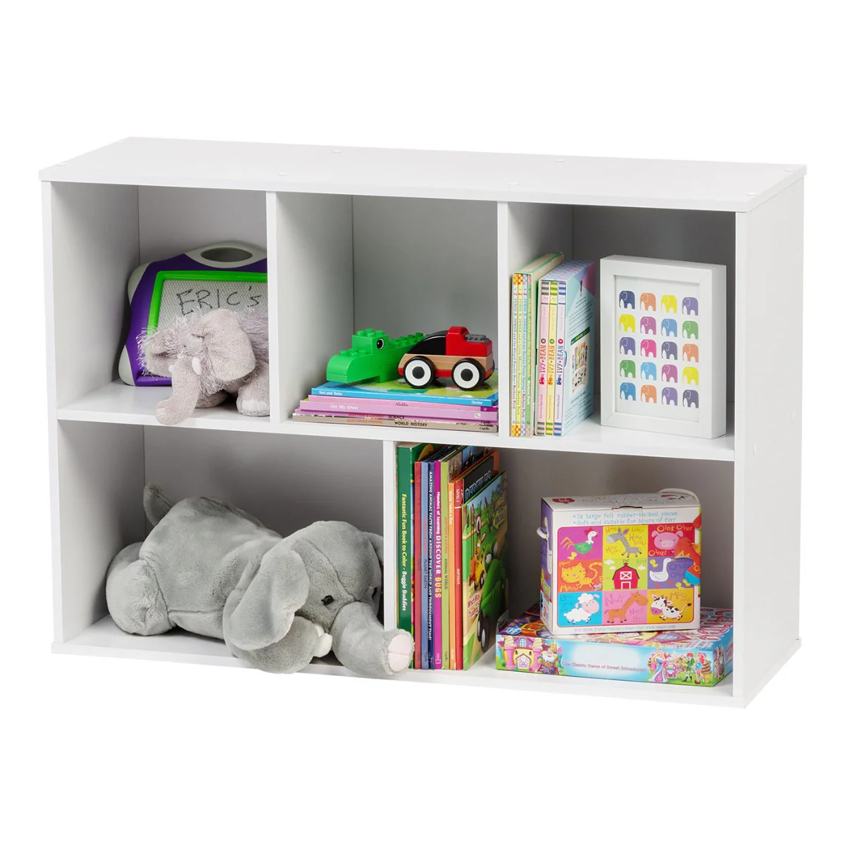 5-Compartment Wood Organizer Bookcase Storage Shelf, White - Image 4