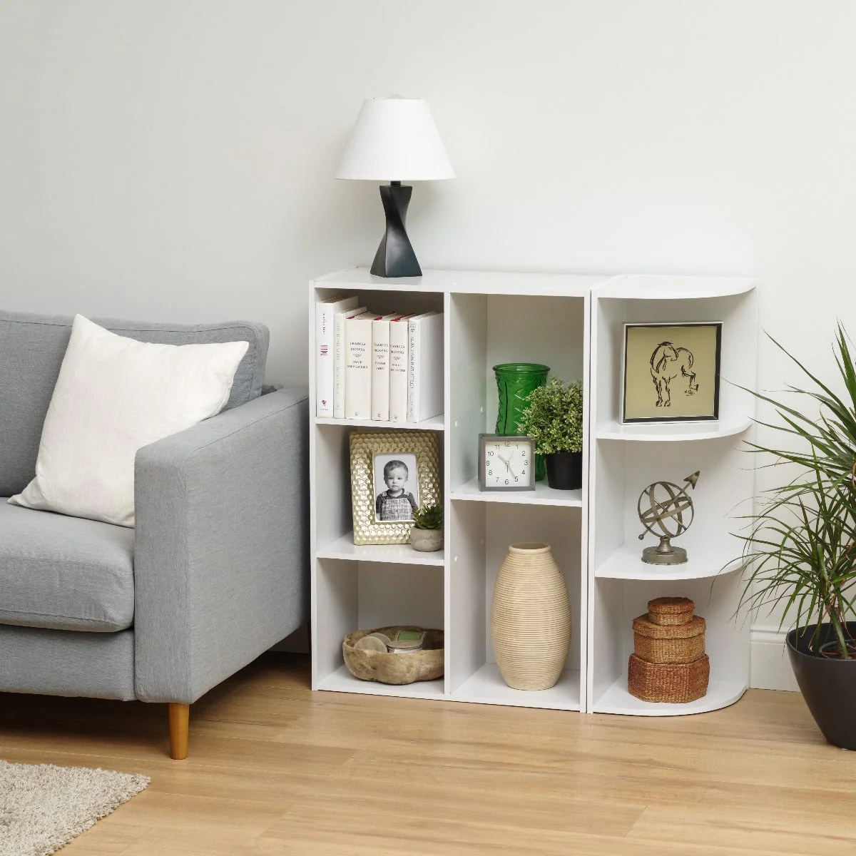 5-Compartment Wood Organizer Bookcase Storage Shelf, White - Image 6