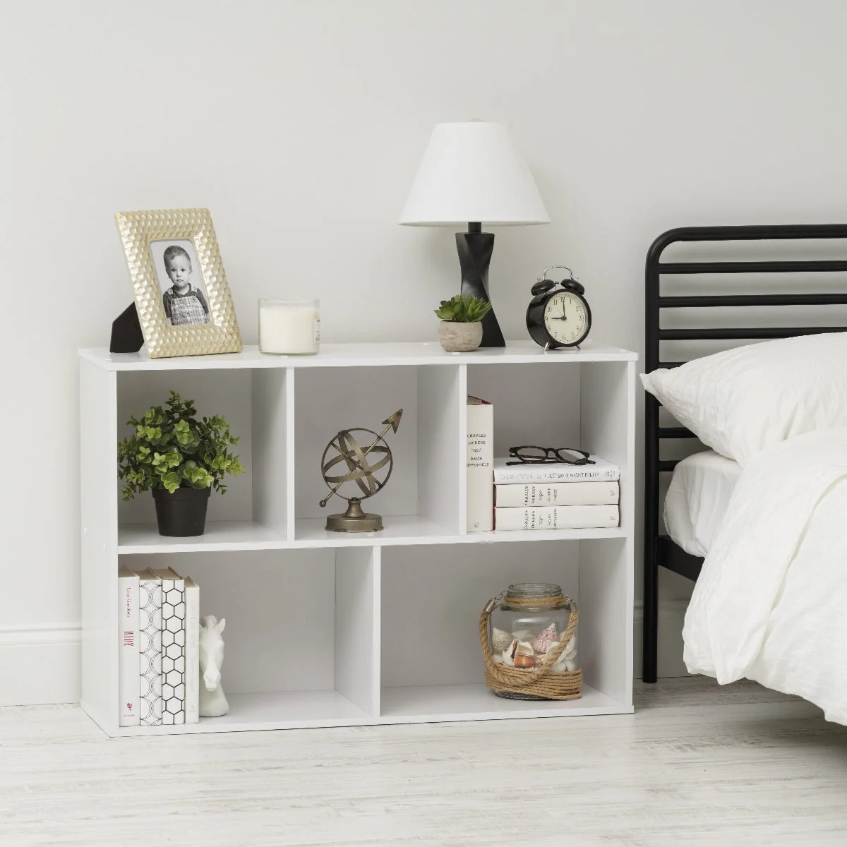5-Compartment Wood Organizer Bookcase Storage Shelf, White - Image 7