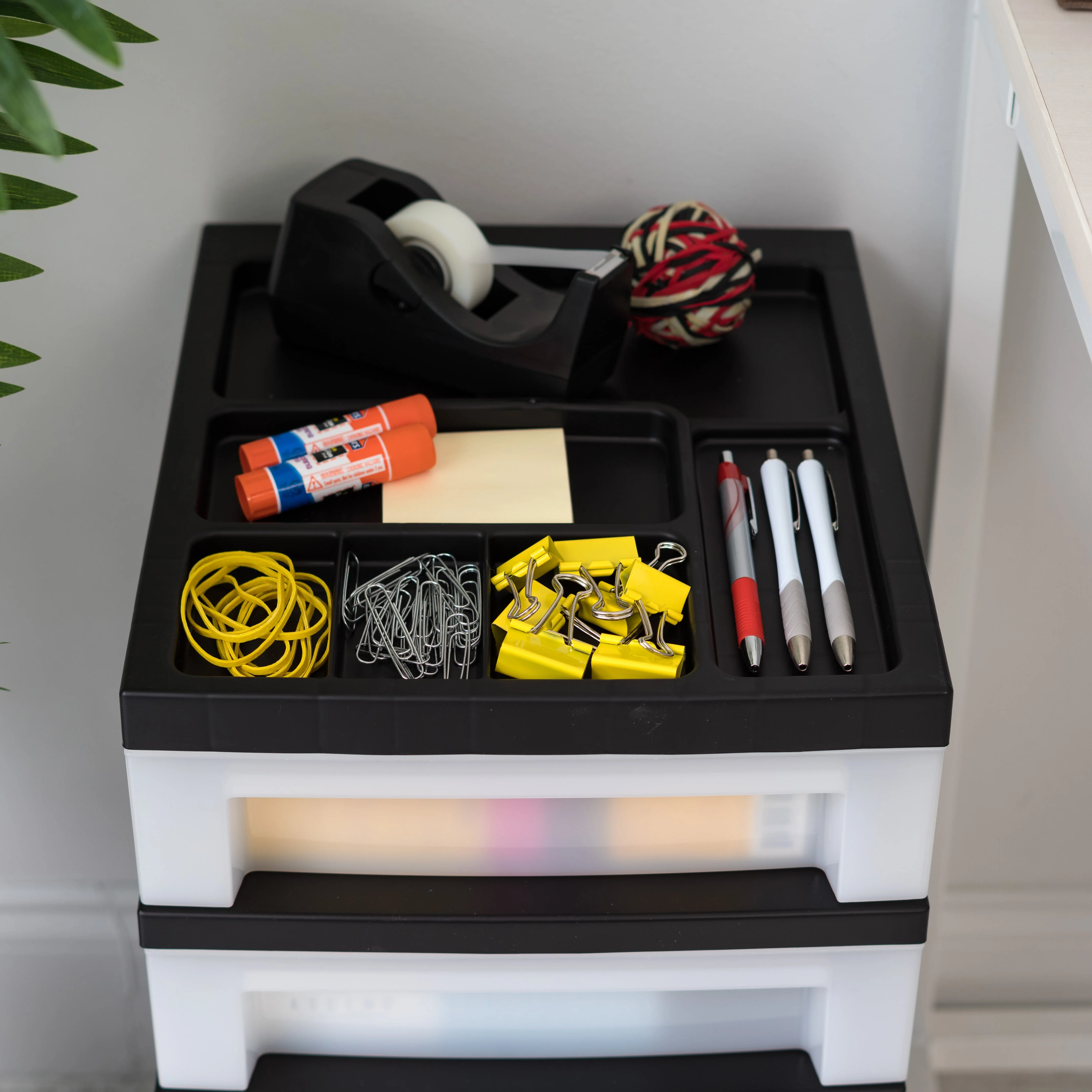 5-Drawer Storage Cart with Organizer Top, Black/Pearl - Image 3