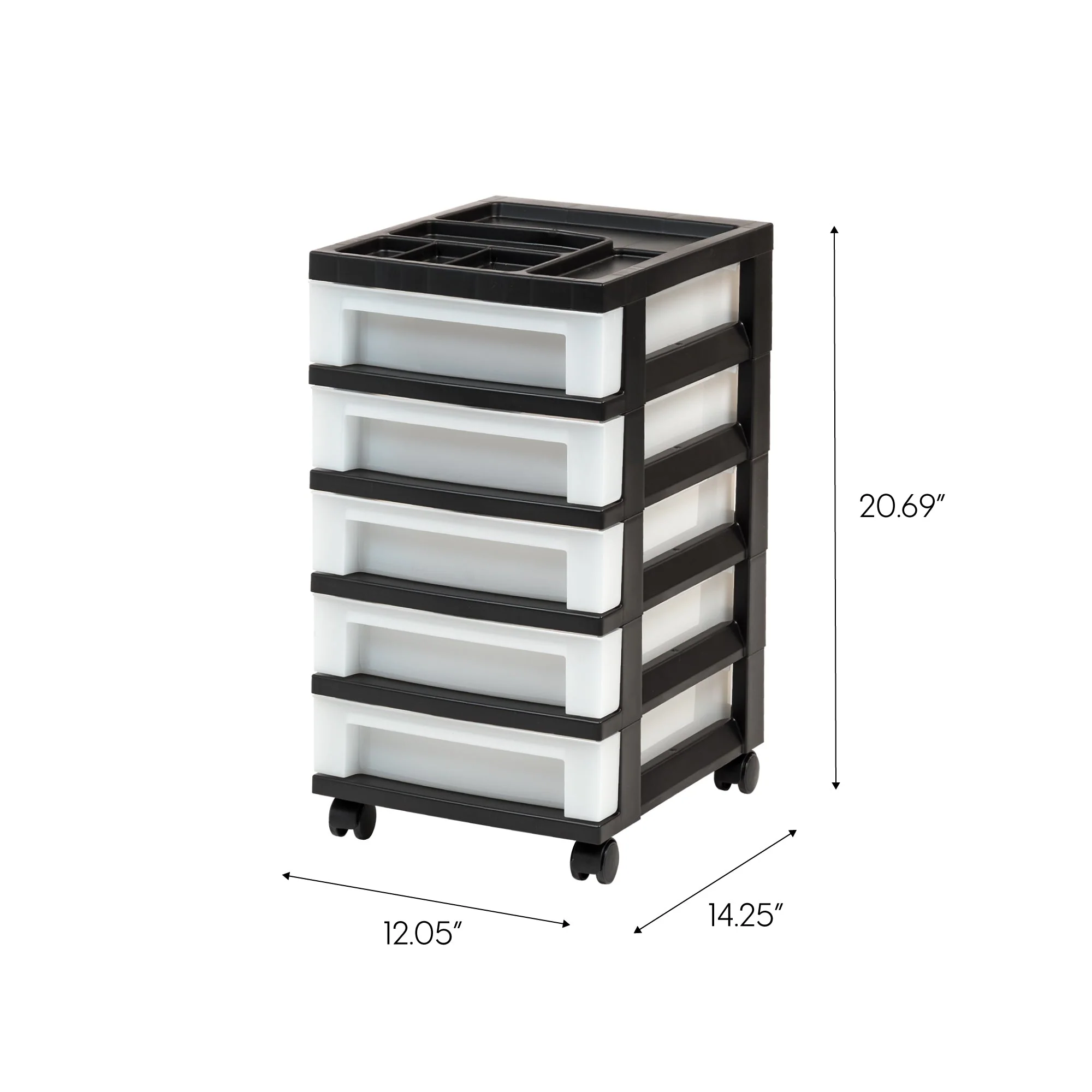 5-Drawer Storage Cart with Organizer Top, Black/Pearl - Image 6