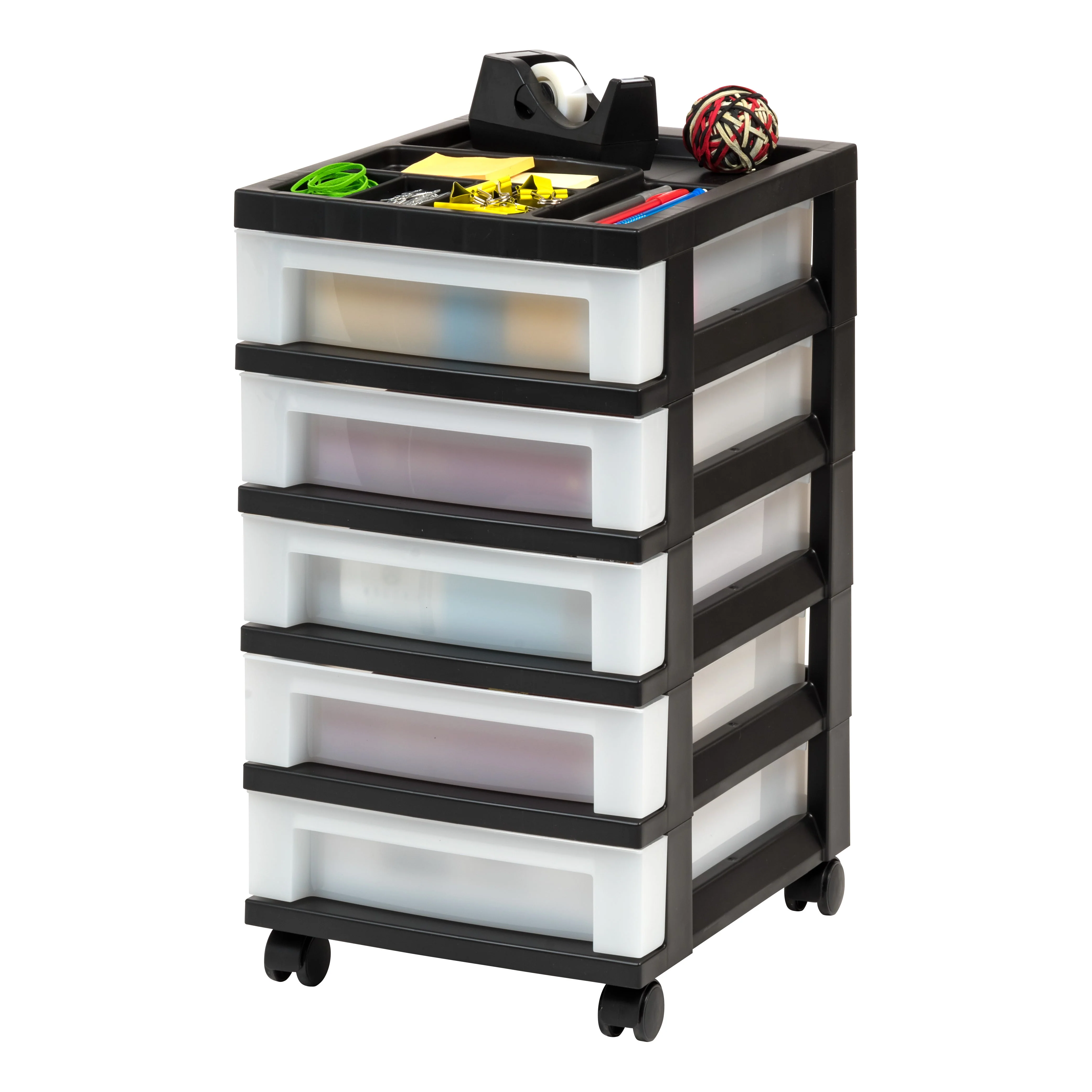 5-Drawer Storage Cart with Organizer Top, Black/Pearl - Image 7