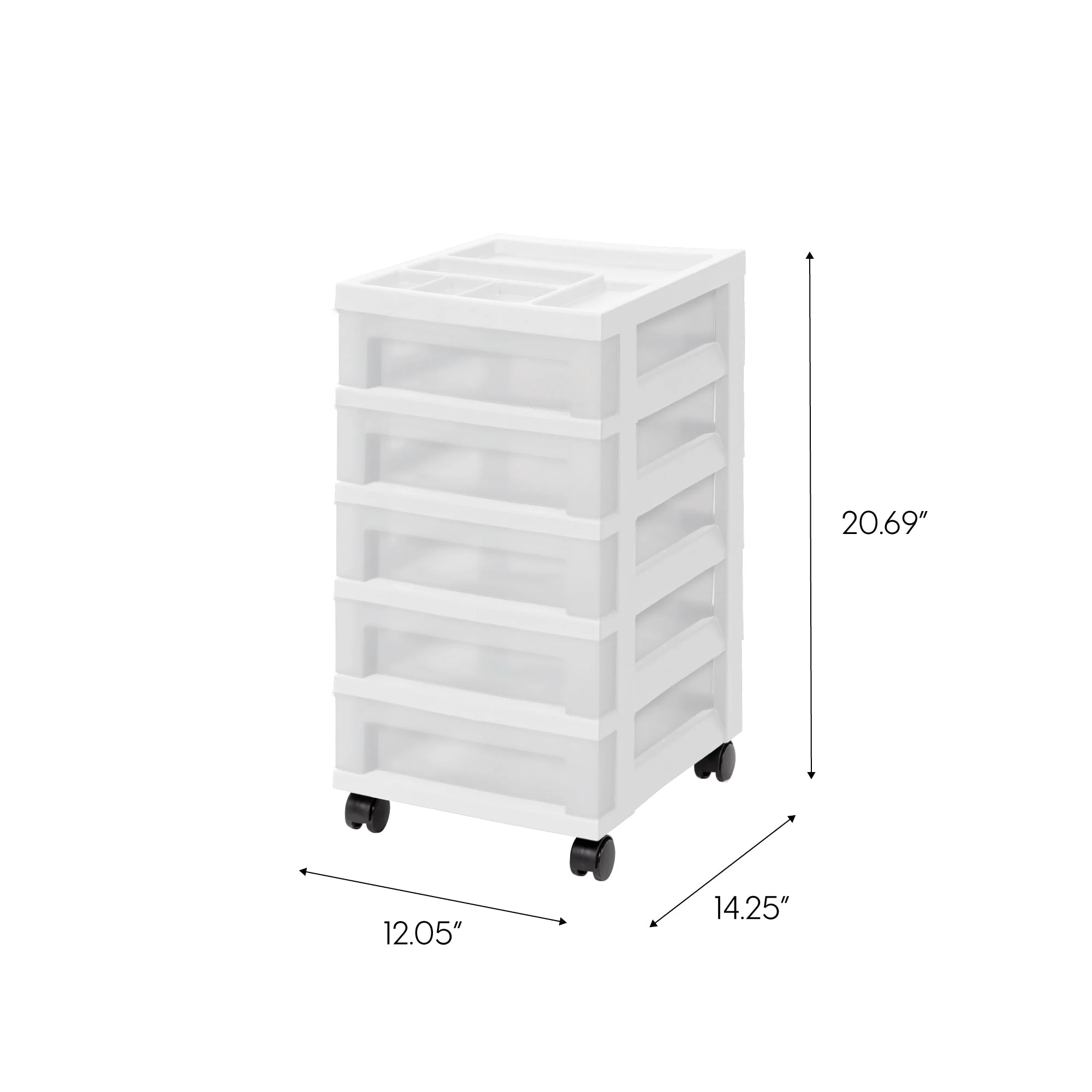 5-Drawer Storage Cart with Organizer Top, White/Pearl - Image 6