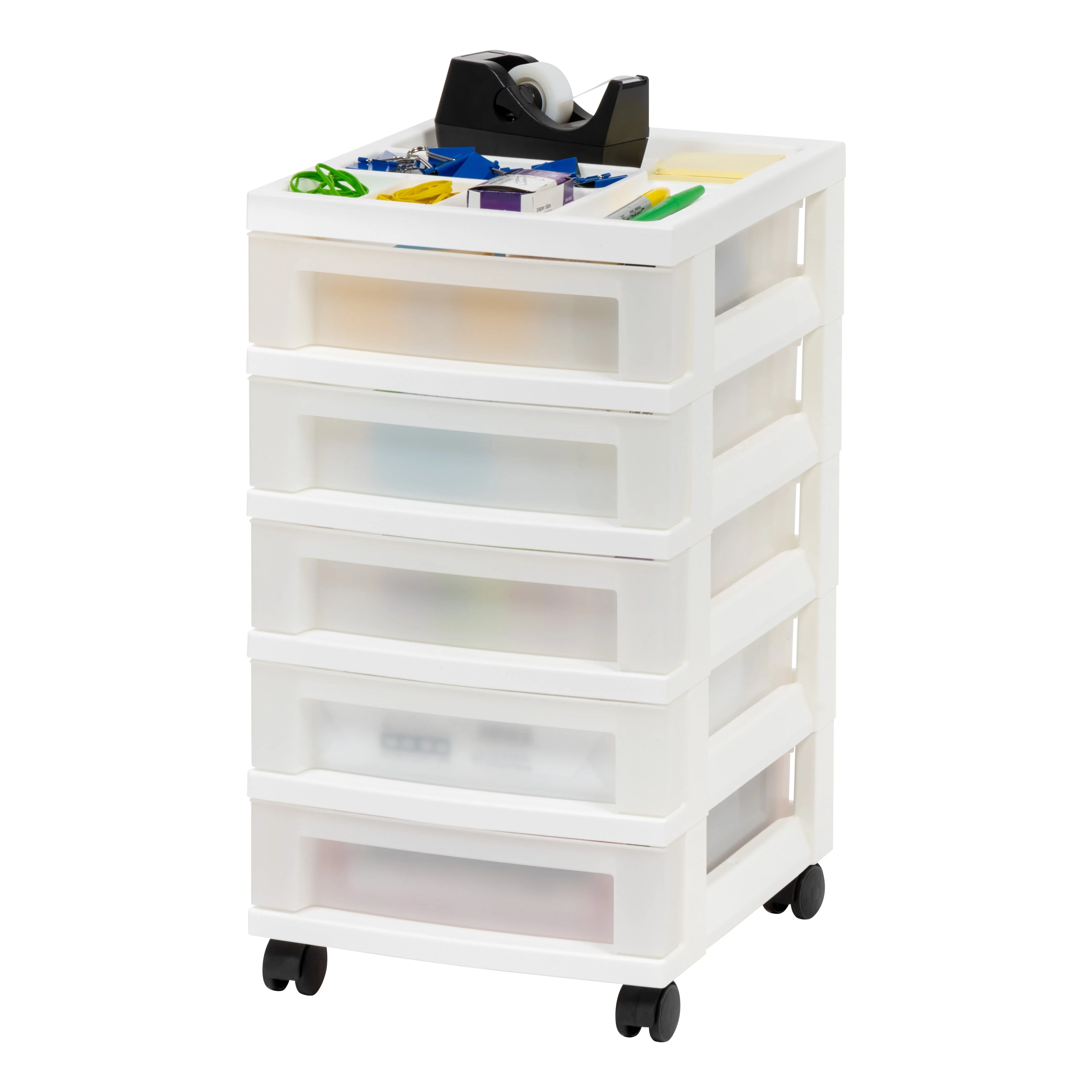 5-Drawer Storage Cart with Organizer Top, White/Pearl - Image 7
