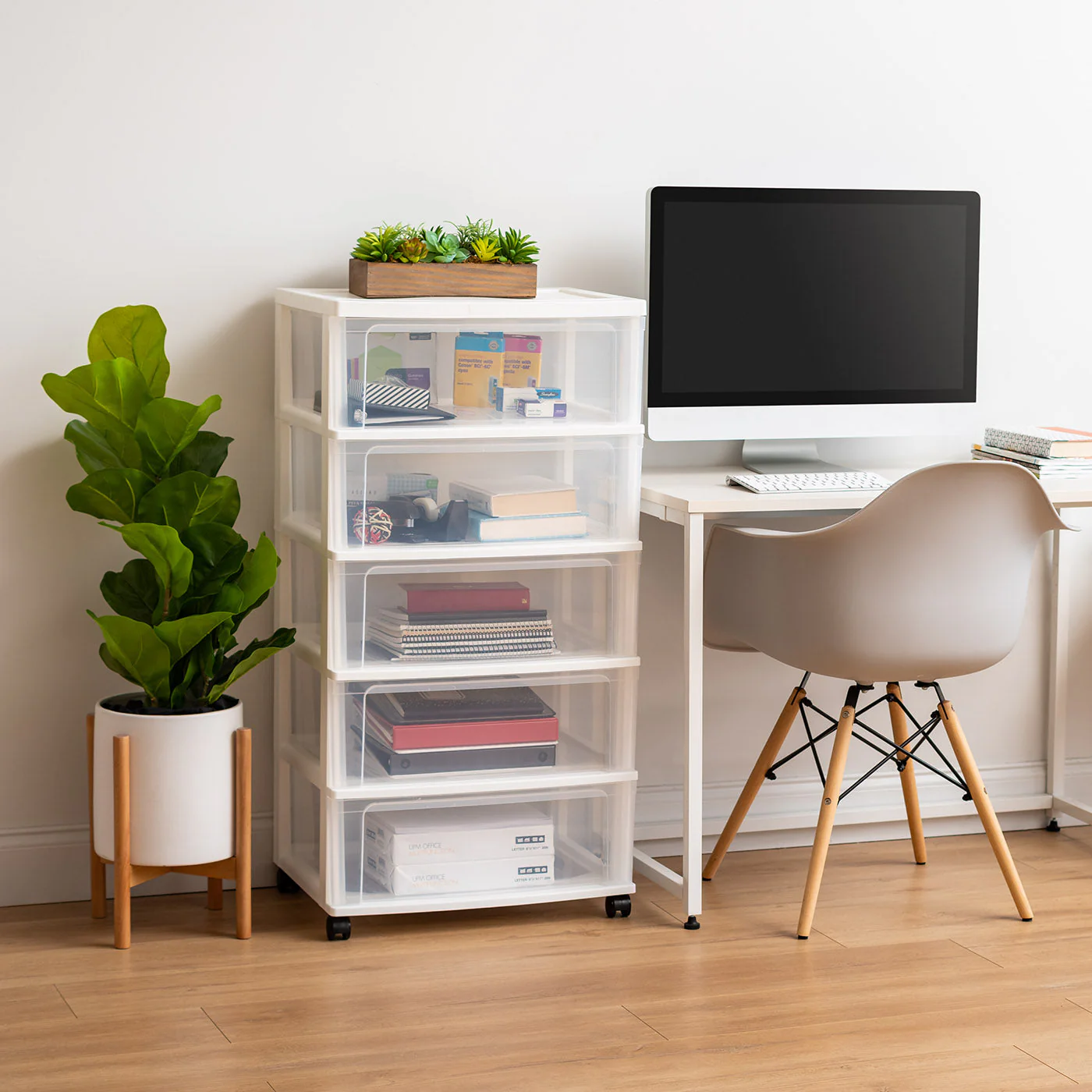 5-Drawer Wide Chest, White/Natural - Image 6