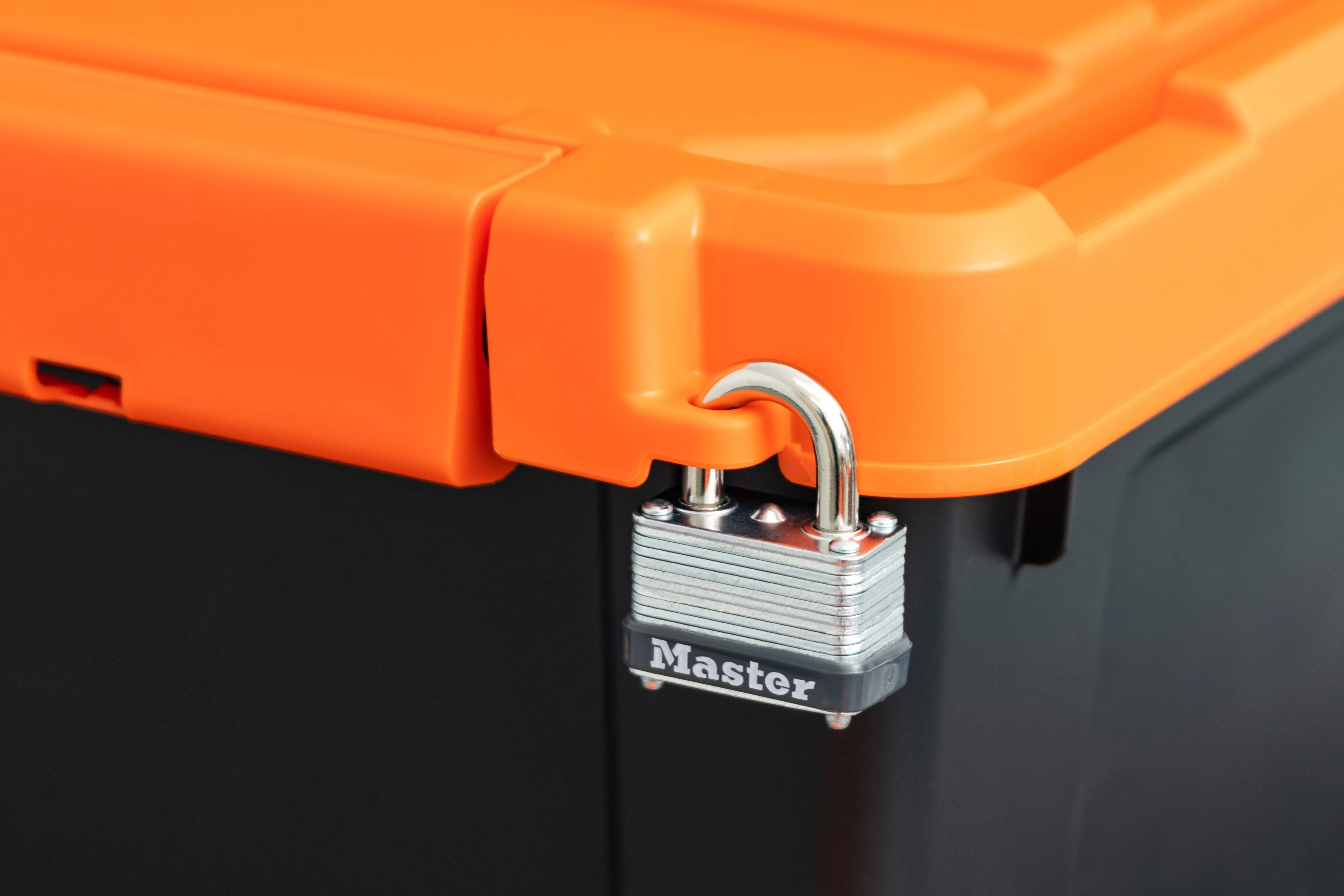 5 Gallon Store-It-All Tote, 3 Pack, Black bottom with Orange lid and buckles - Image 6
