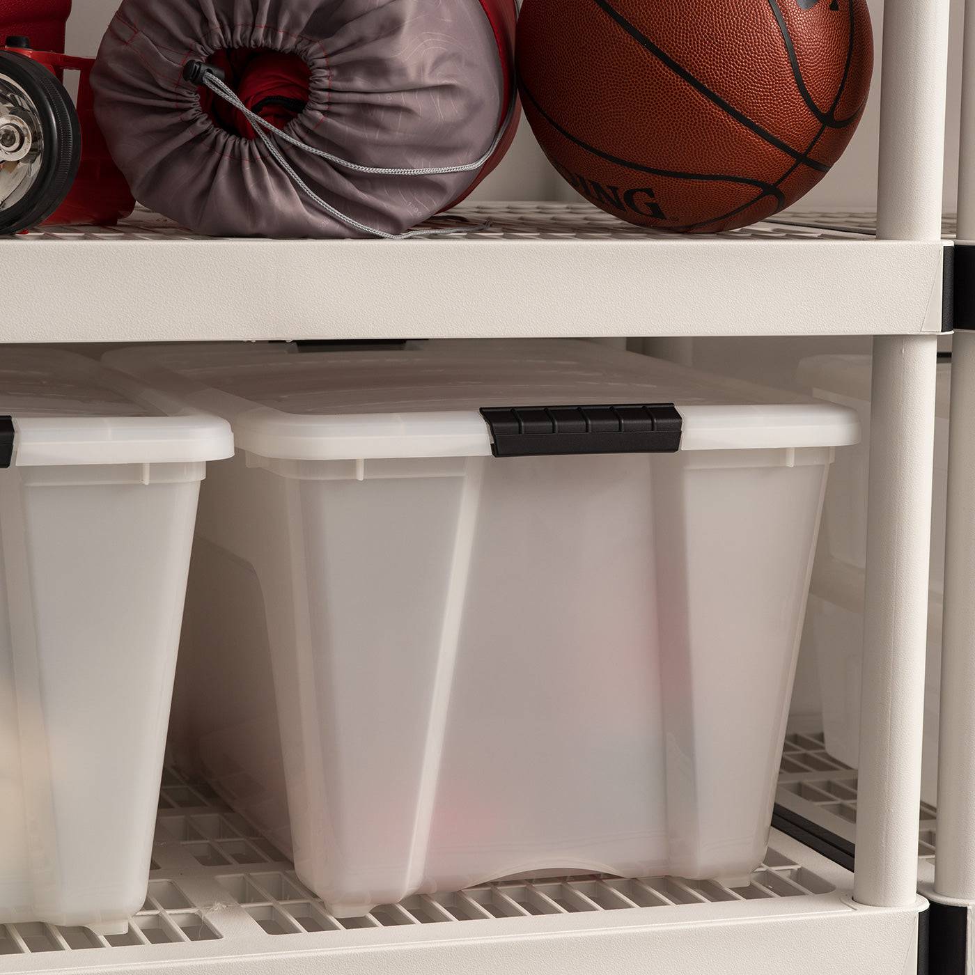 53 Qt. Plastic Storage Bin Tote Organizing Container with Durable Lid and Secure Latching Buckles, Stackable and Nestable, 4 Pack, Pearl with Black Buckle - Image 5