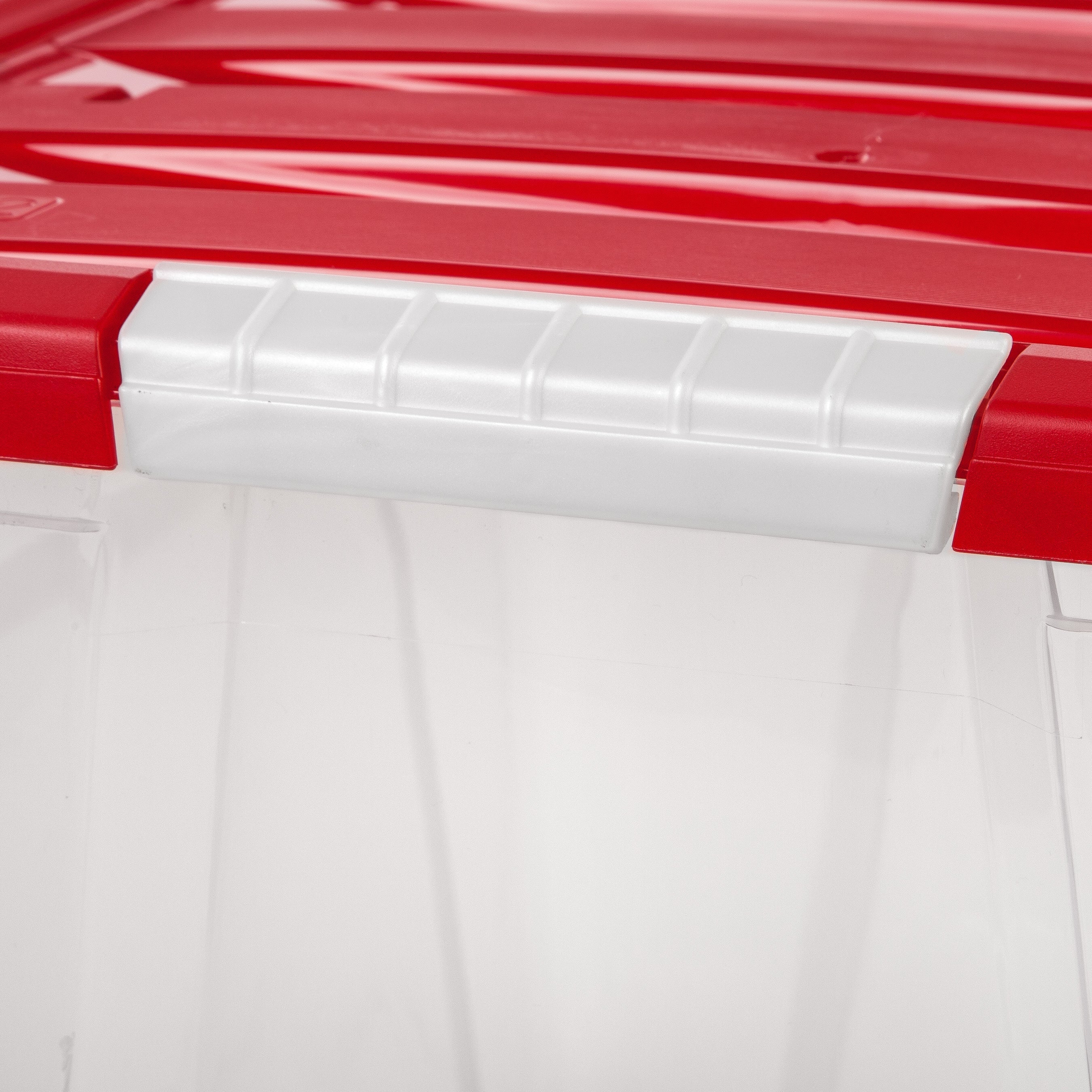54 Qt. Stackable Holiday Storage Bin with Lid - 4 pack -, Clear/Red - Image 3
