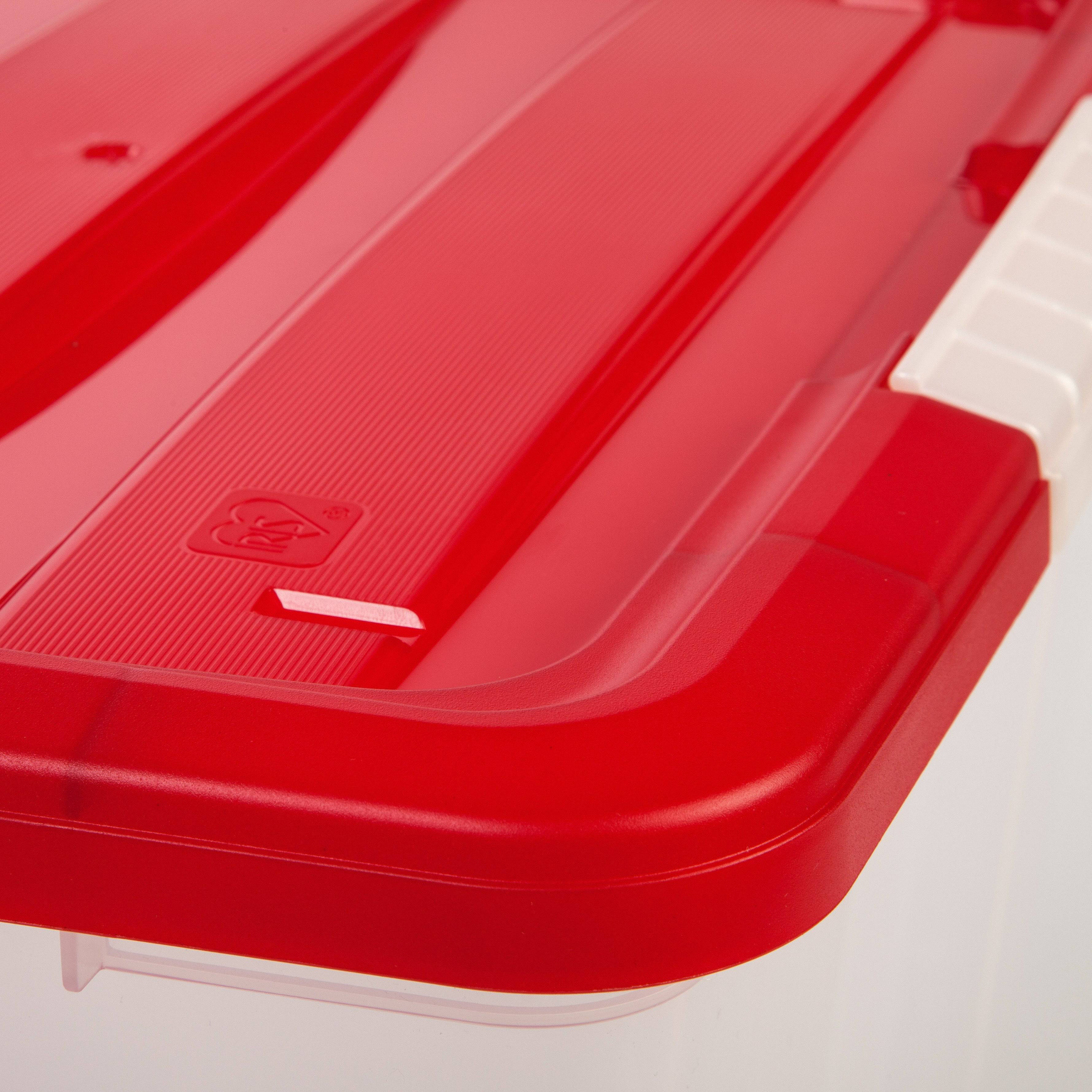 54 Qt. Stackable Holiday Storage Bin with Lid - 4 pack -, Clear/Red - Image 4