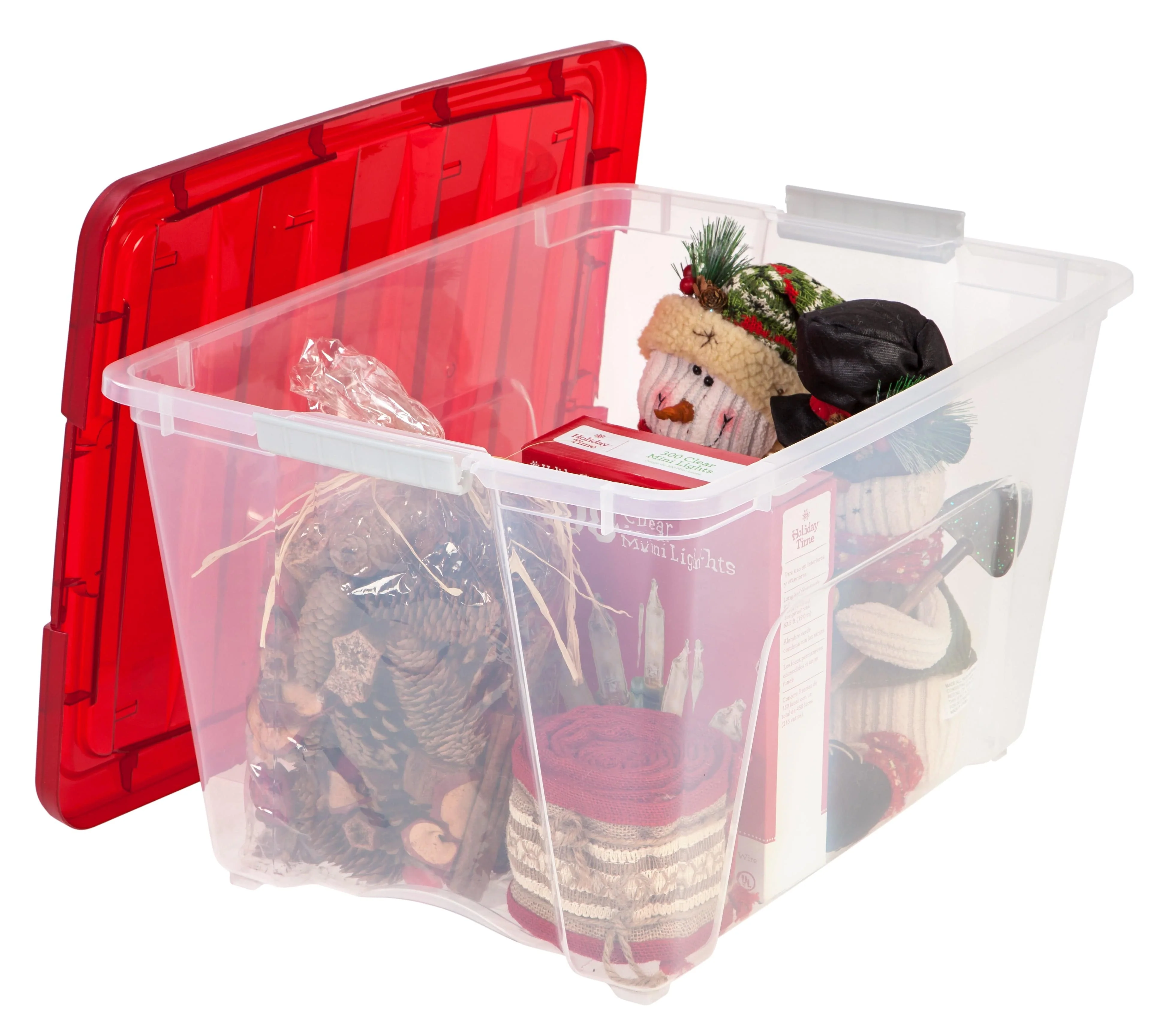 54 Qt. Stackable Holiday Storage Bin with Lid - 4 pack -, Clear/Red - Image 6