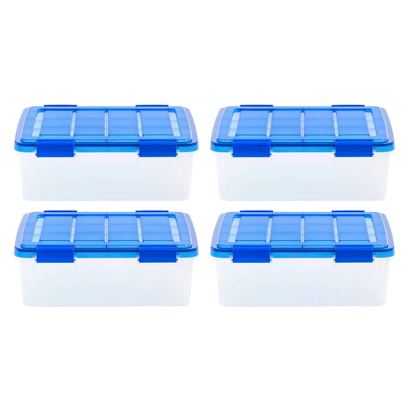 6.5 Gallon Clear Plastic Storage Boxes with Blue Lid, Pack of 4