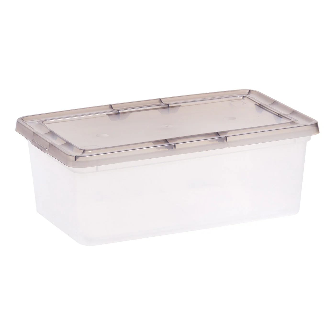 6.7 Qt. Stackable Box, Plastic Storage Bins with Lids, Clear, Gray Lid, Single Pk