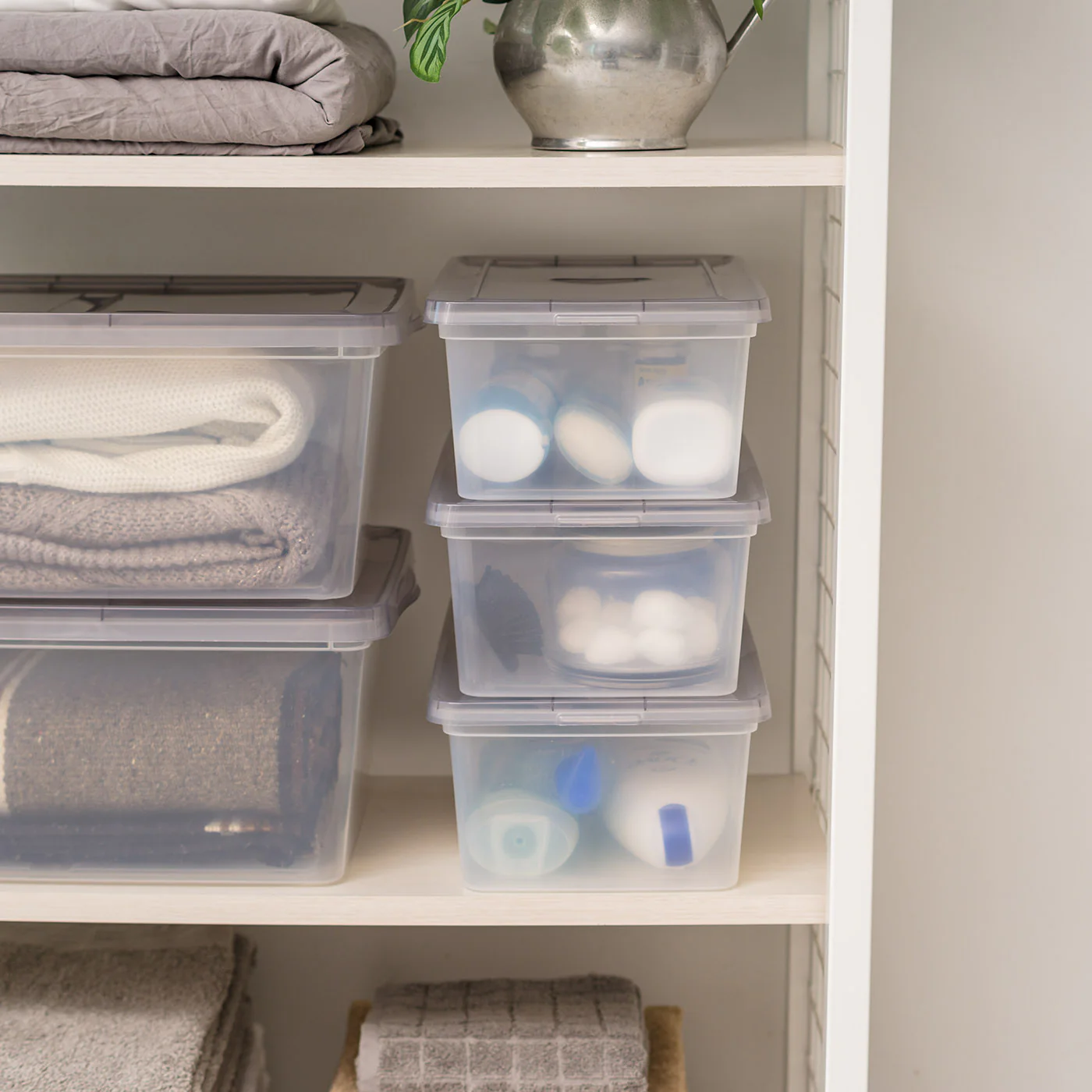 6.7 Qt. Stackable Box, Plastic Storage Bins with Lids, Clear, Gray Lid, Single Pk - Image 2