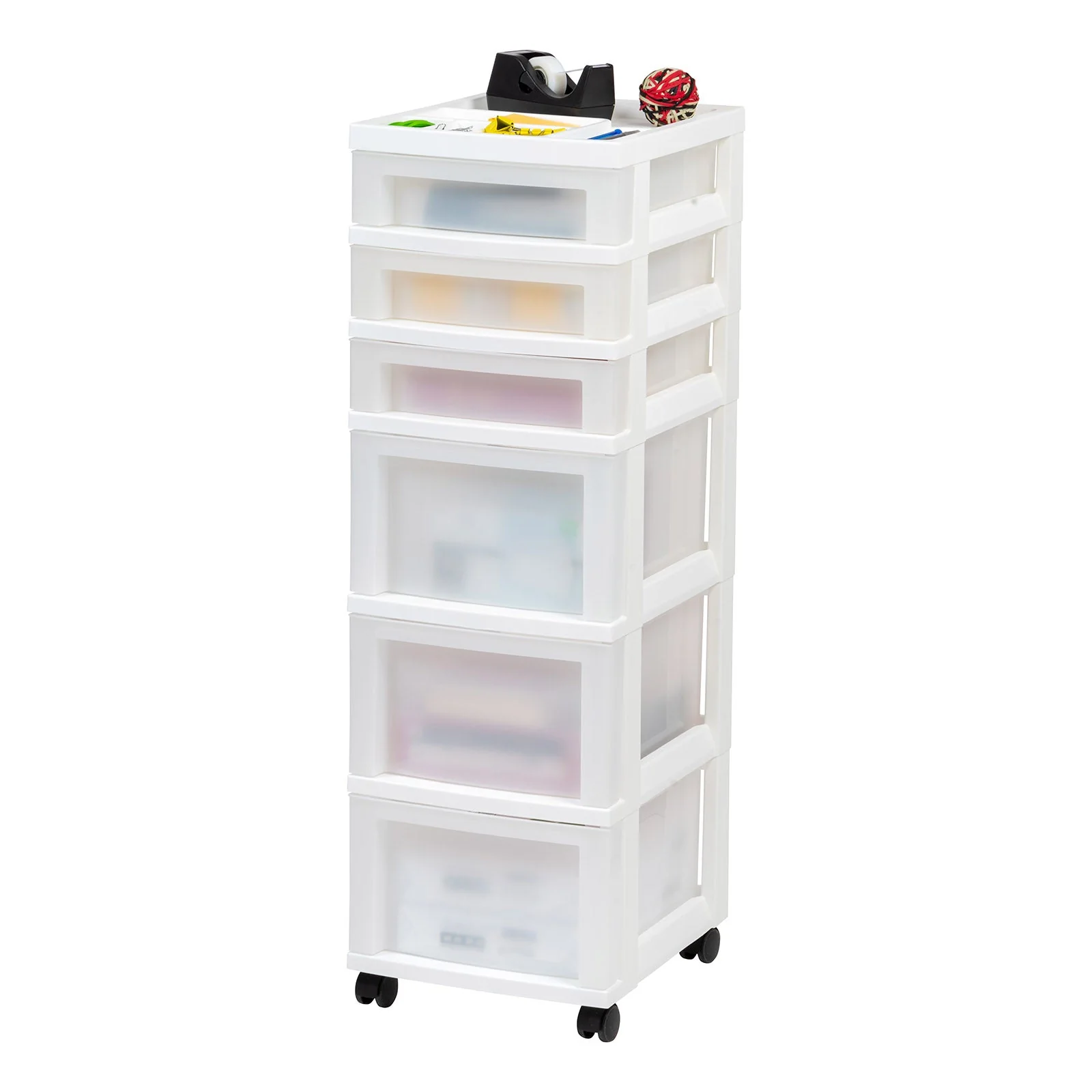 6-Drawer Storage Cart with Organizer Top, White/Pearl - Image 2
