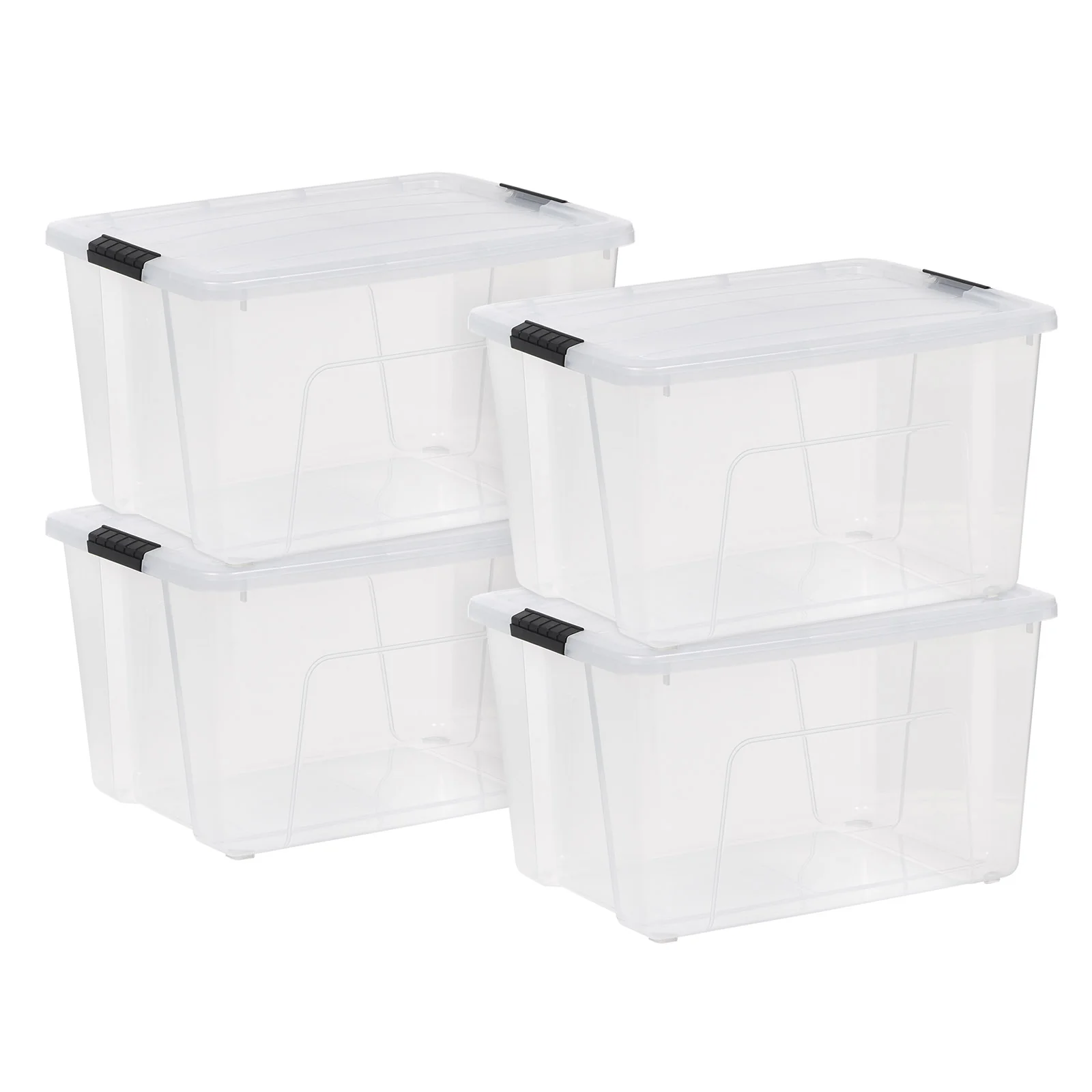 60 Qt. (15 Gal.) Clear Latch Box, Stackable Plastic Storage Bins with Lids, Set of 4