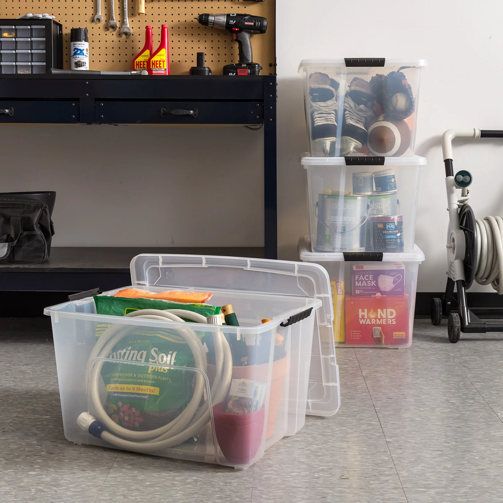 60 Qt. (15 Gal.) Clear Latch Box, Stackable Plastic Storage Bins with Lids, Set of 4 - Image 3