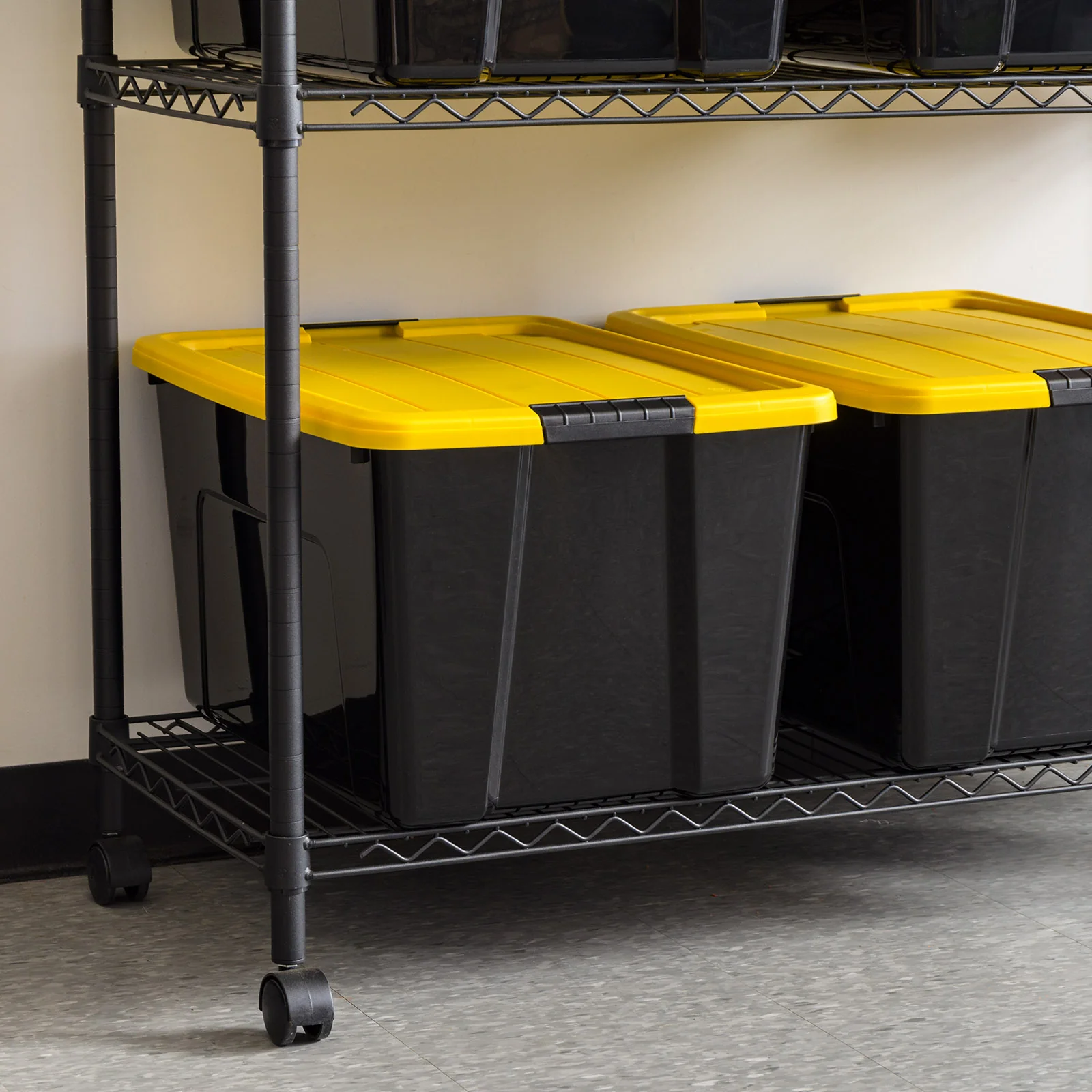 60 Qt. (15 gal.) Large Latch Box, Plastic Storage Bins with Lids, Black-Yellow, Set of 6 - Image 4