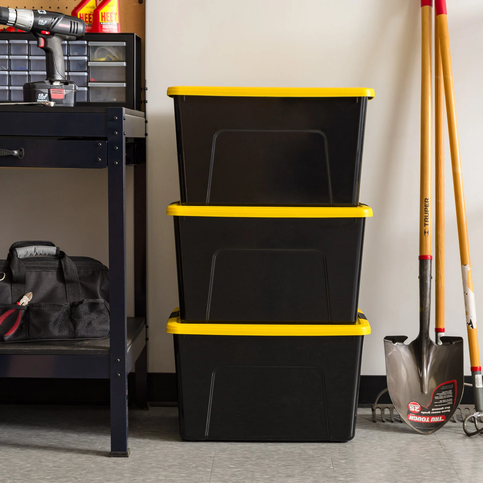 60 Qt. (15 gal.) Large Latch Box, Plastic Storage Bins with Lids, Black-Yellow, Set of 6 - Image 5