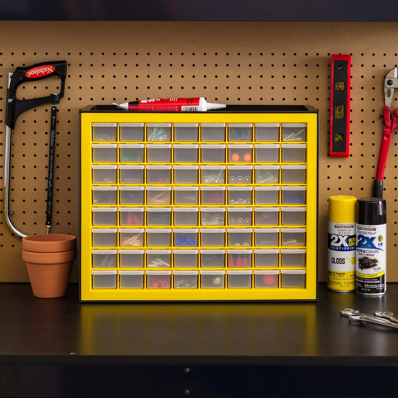 64 Drawer Parts Cabinet, Black/Yellow - Image 4