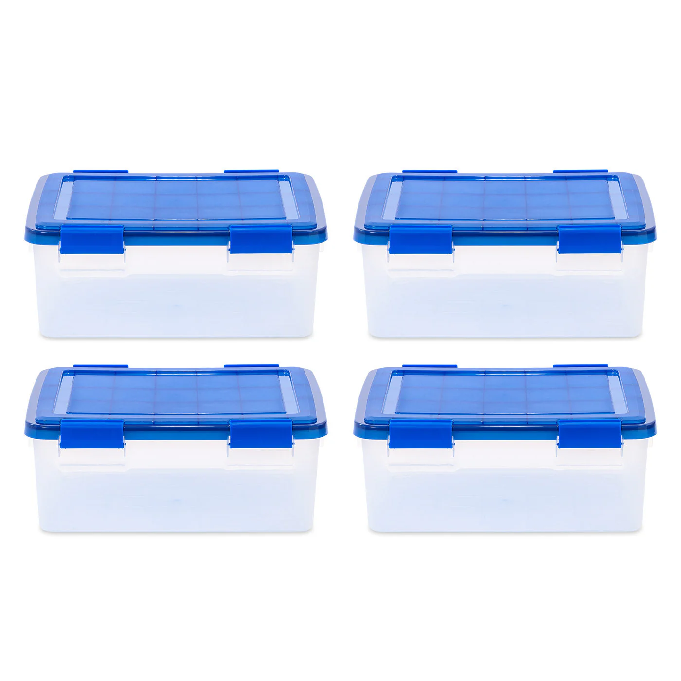 7.6 Gallon Element Resistant Clear Plastic storage Box, Lid Blue, Pack of 4