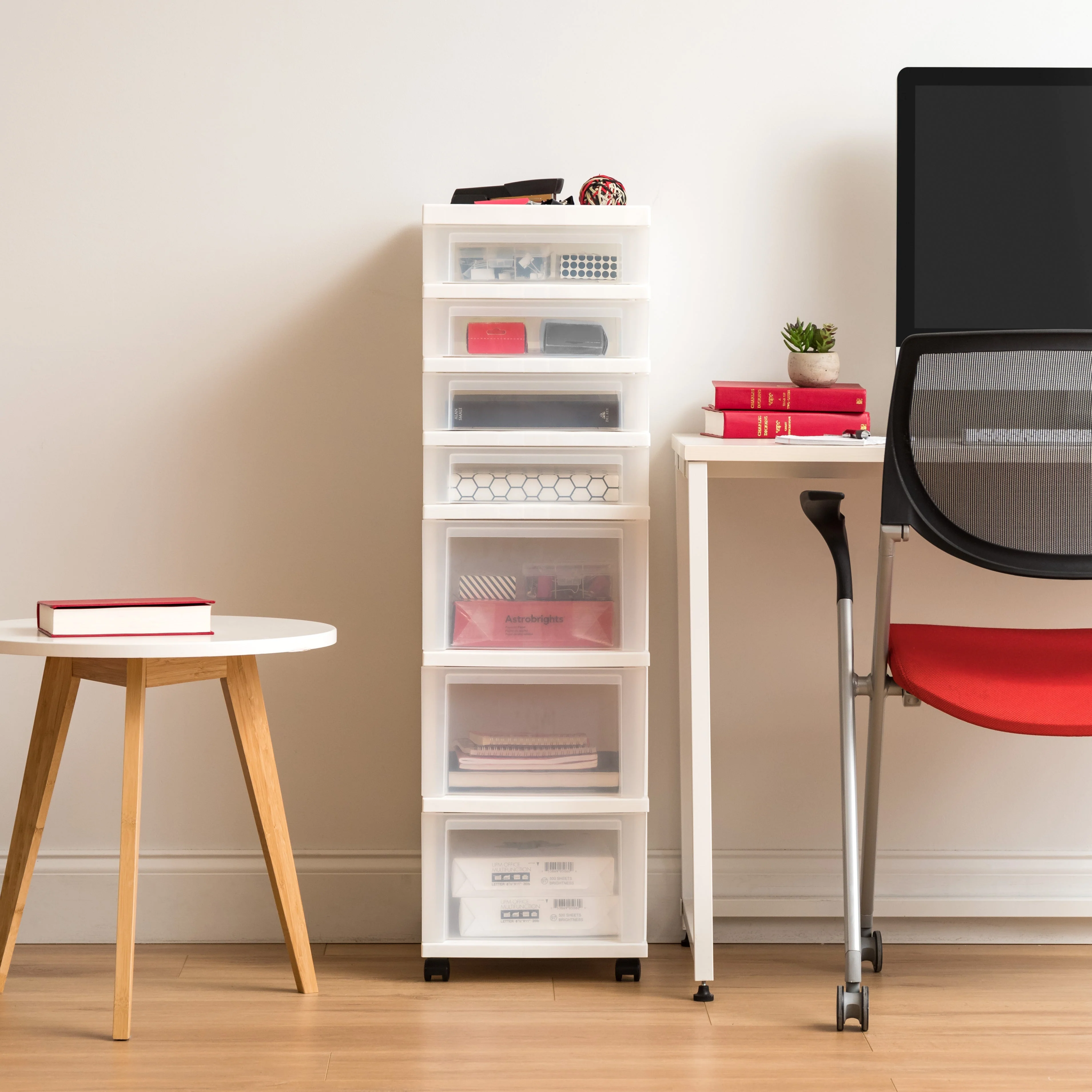 7-Drawer Storage Cart with Organizer Top, White - Image 2