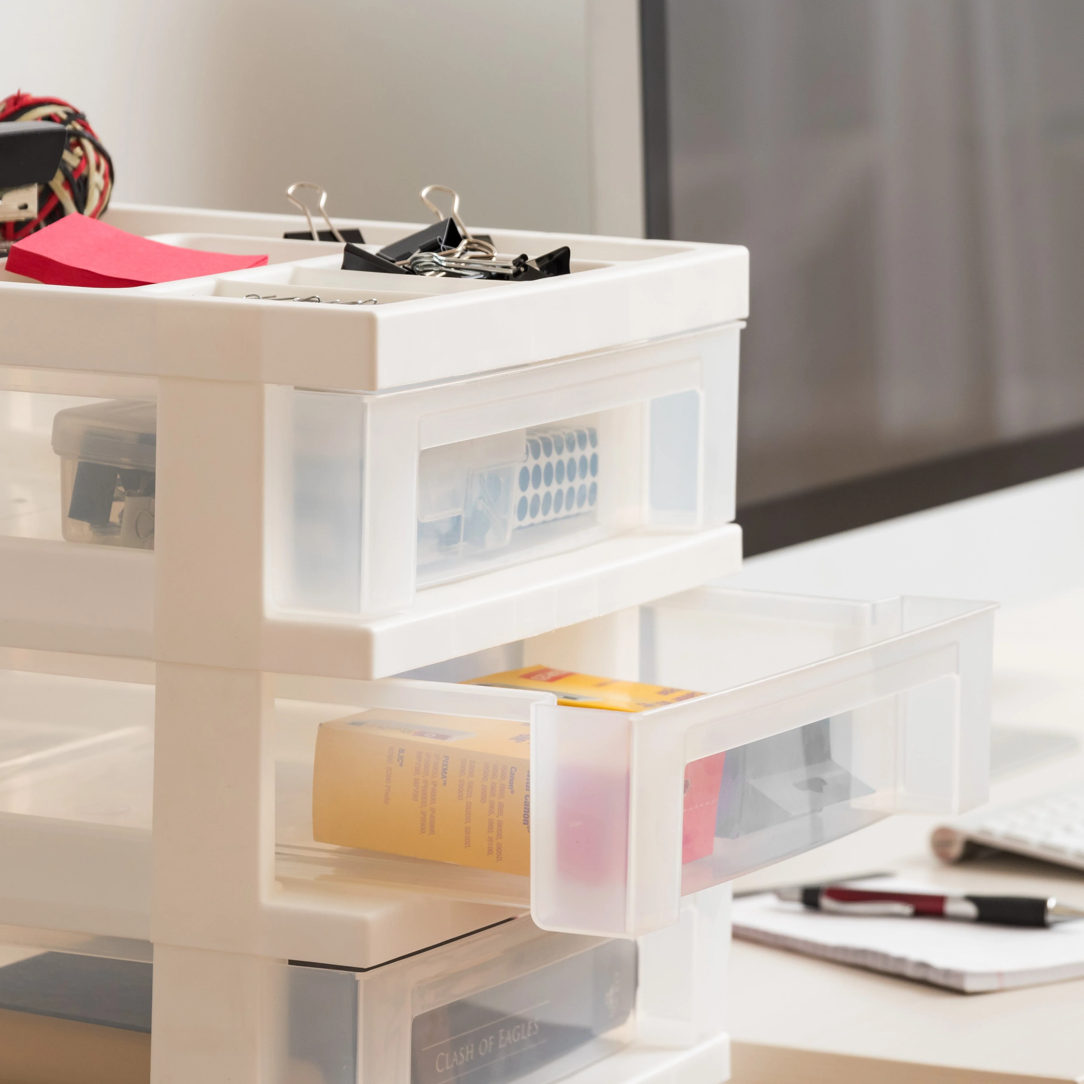 7-Drawer Storage Cart with Organizer Top, White - Image 4
