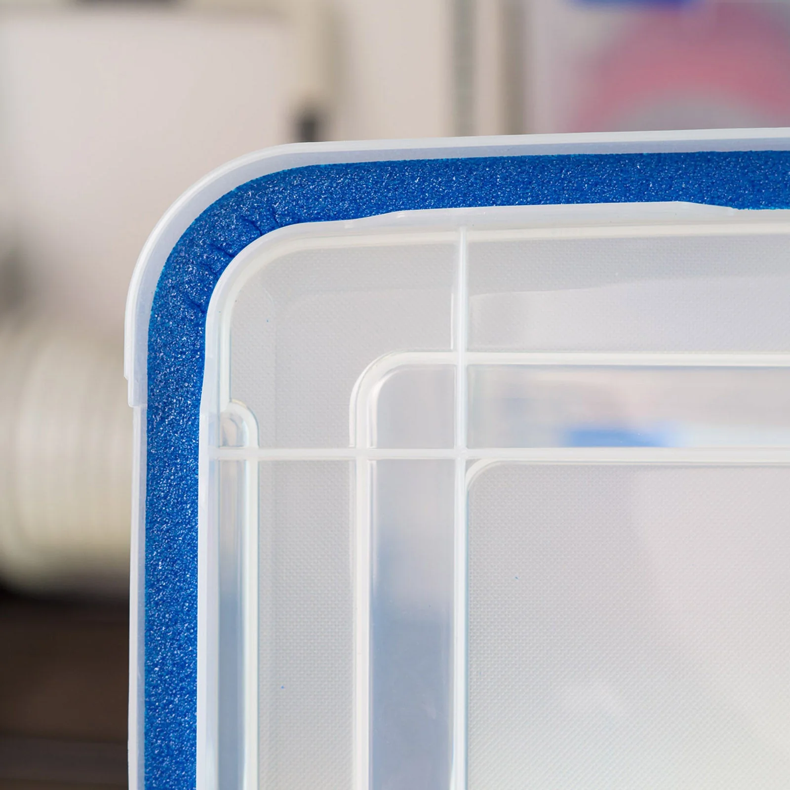 74 Quart WeatherPro® Multi-Purpose Storage Box, Clear with Blue Buckles, 3 Pack - Image 2