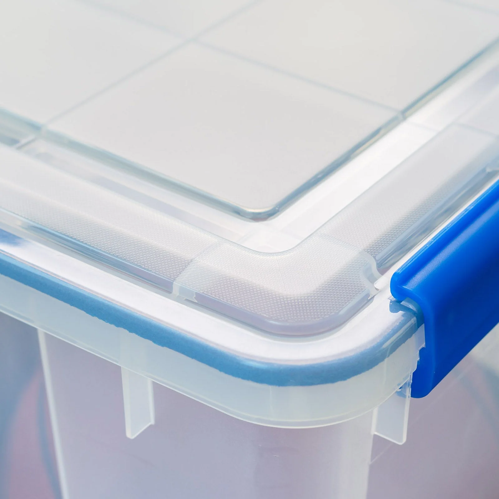74 Quart WeatherPro® Multi-Purpose Storage Box, Clear with Blue Buckles, 3 Pack - Image 3