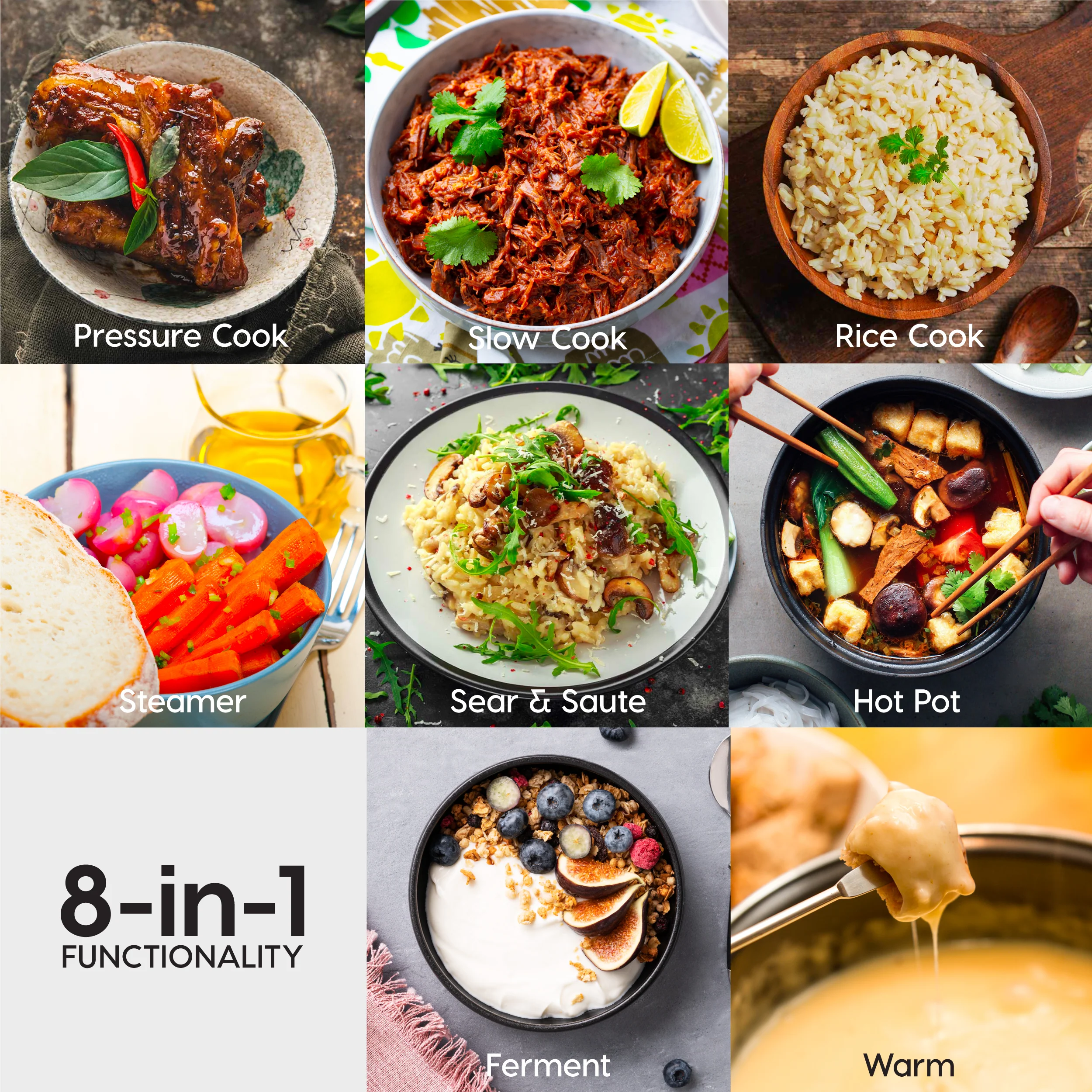 8-IN-1 Pressure Cooker / Rice Cooker with Waterless Cooking - Image 3