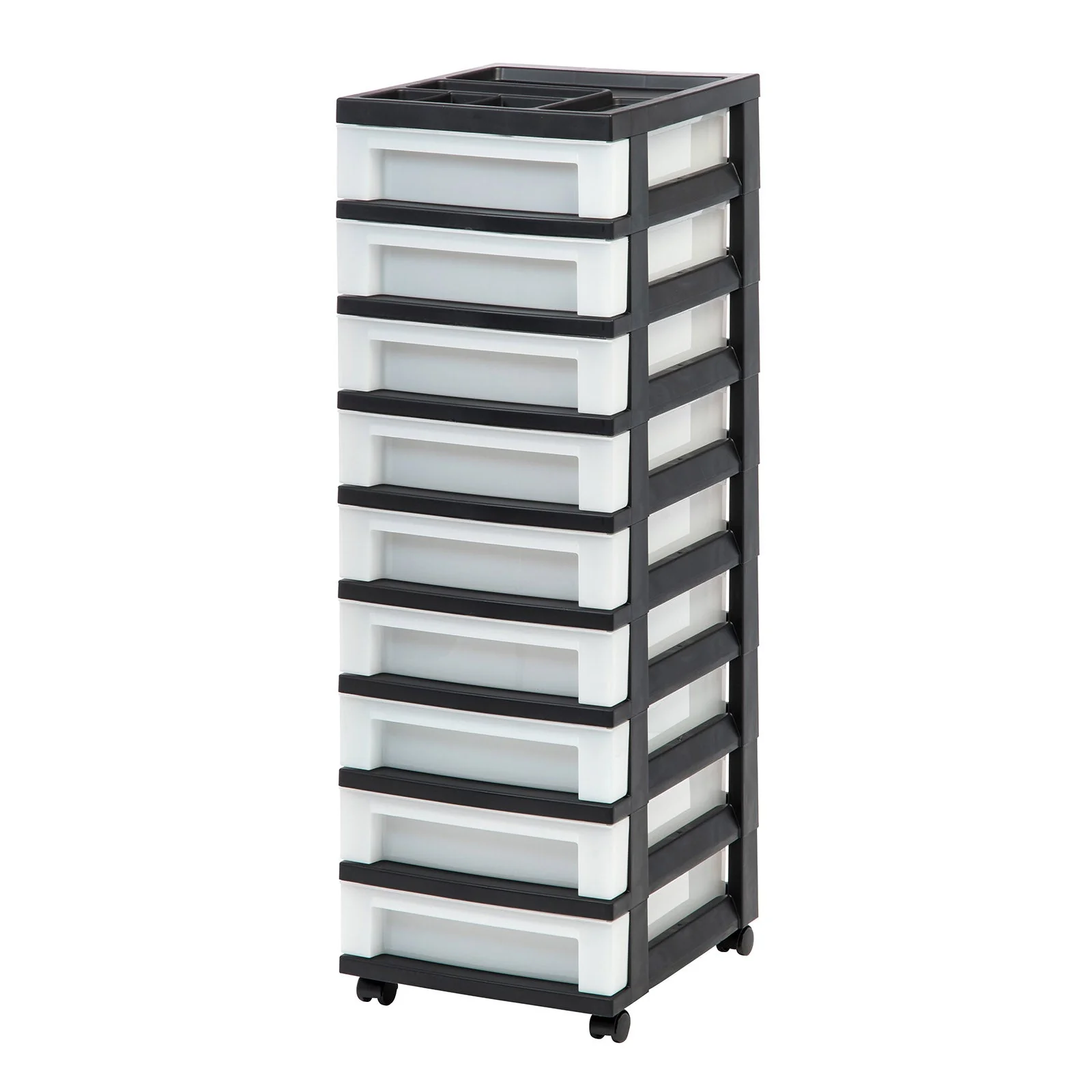 9-Drawer Storage Cart with Organizer Top, Black/Pearl