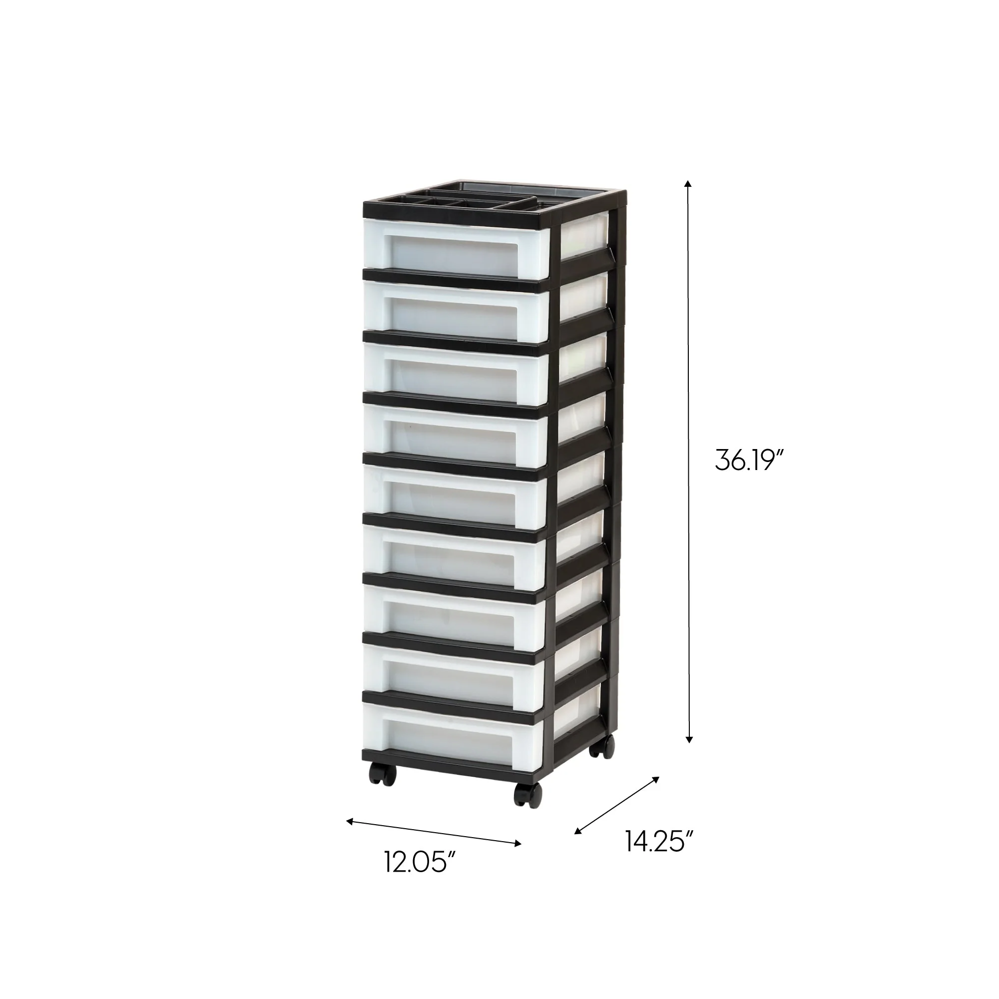9-Drawer Storage Cart with Organizer Top, Black/Pearl - Image 2