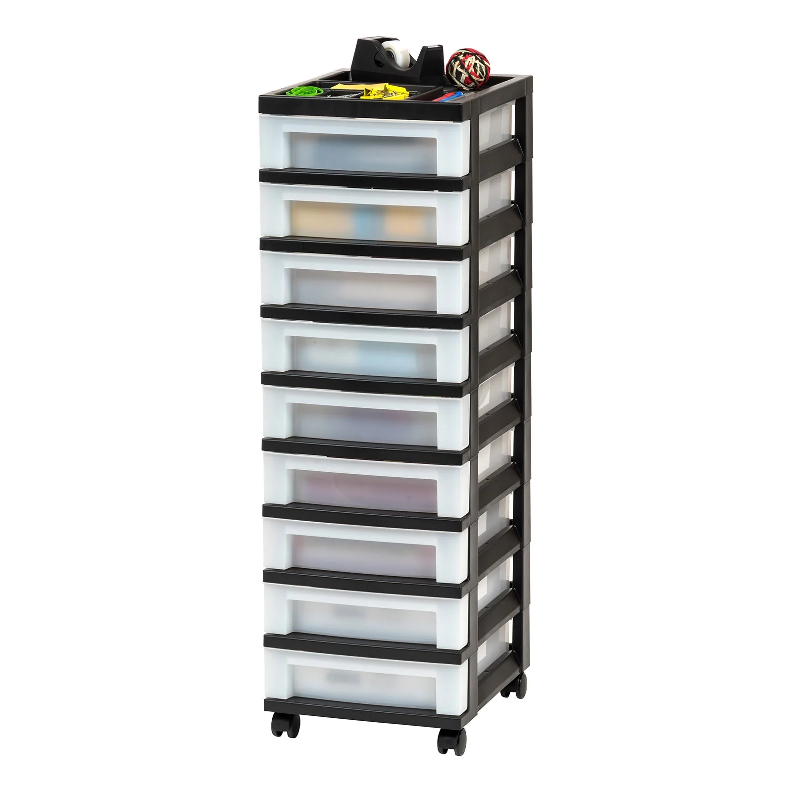 9-Drawer Storage Cart with Organizer Top, Black/Pearl - Image 4