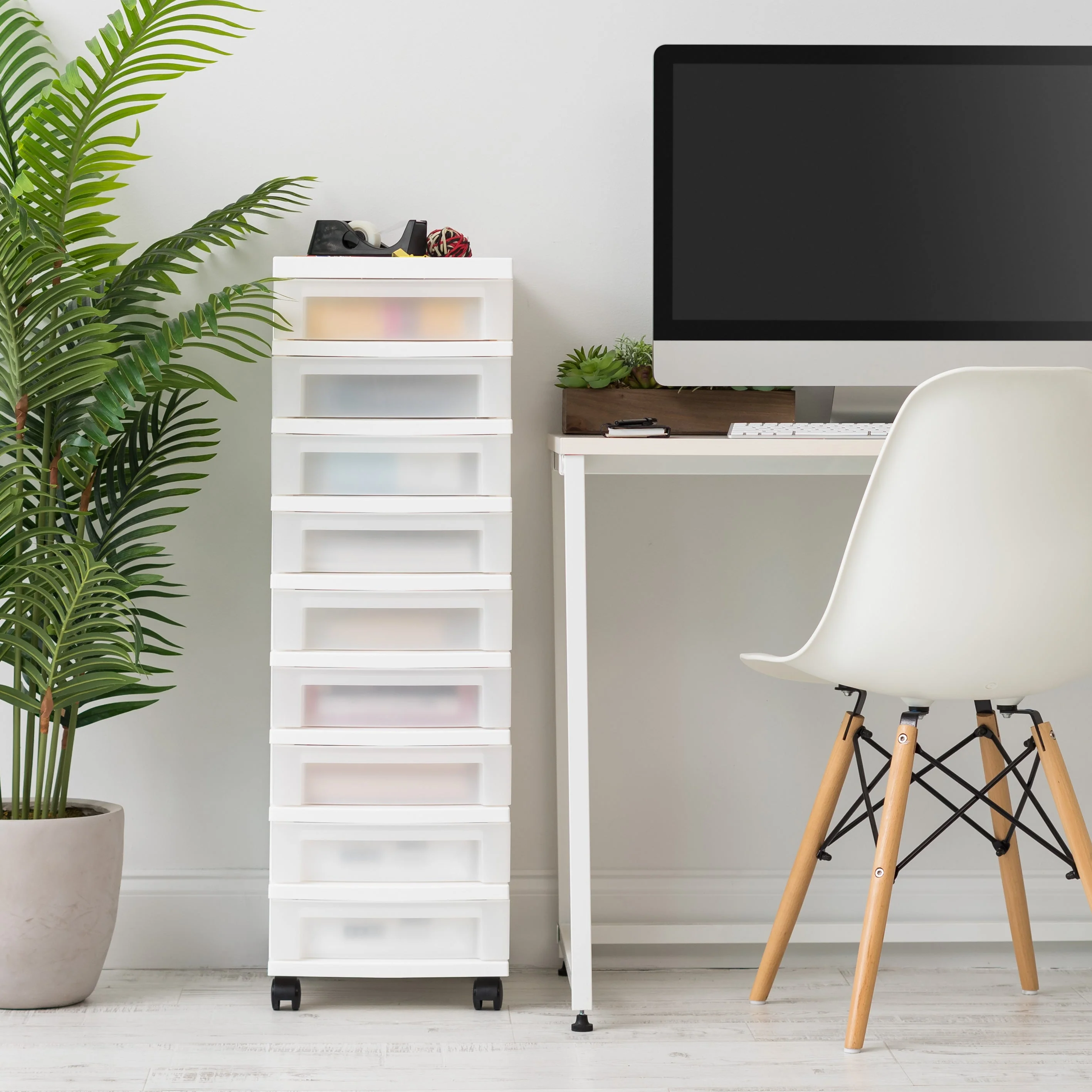9-Drawer Storage Cart with Organizer Top, White/Pearl - Image 2