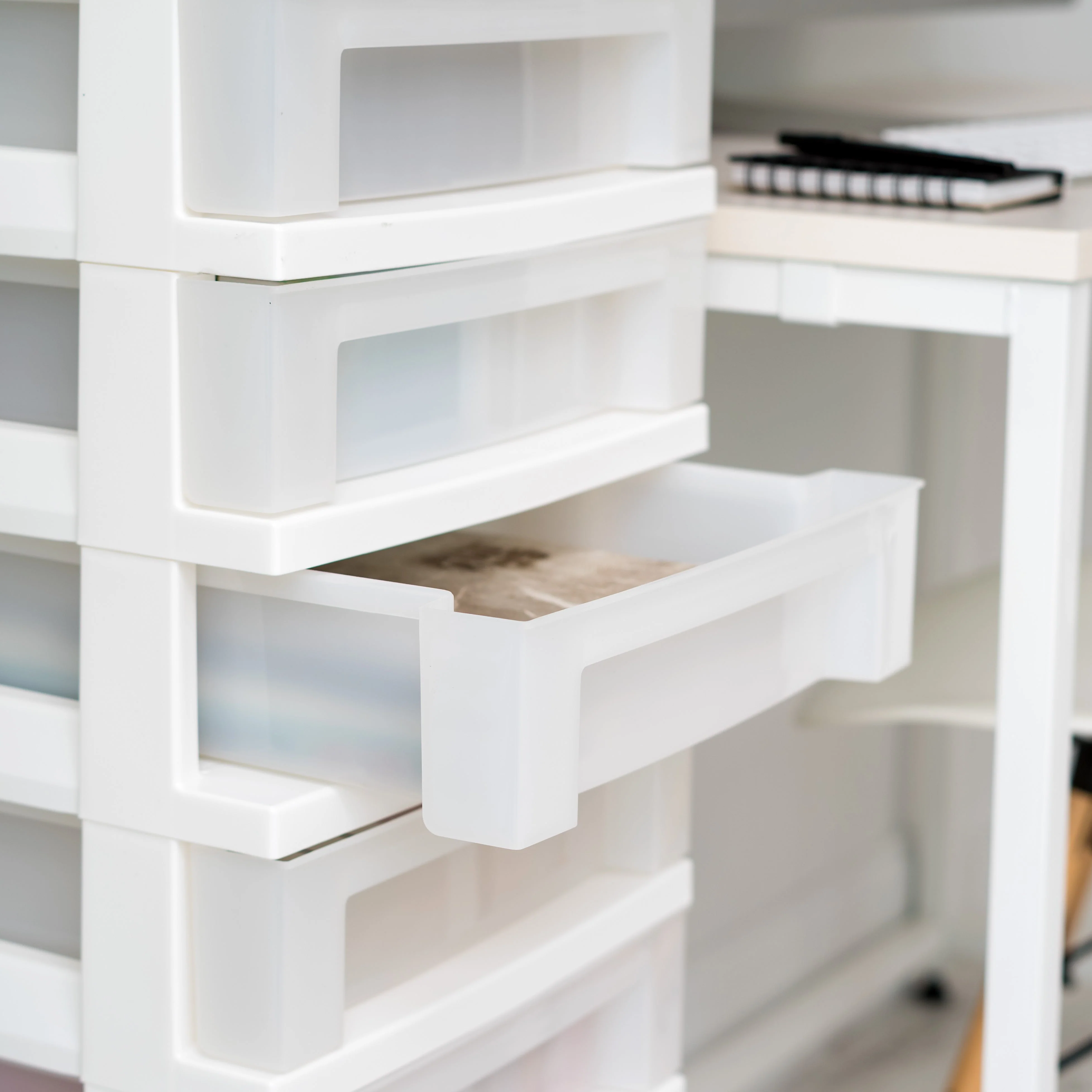 9-Drawer Storage Cart with Organizer Top, White/Pearl - Image 4