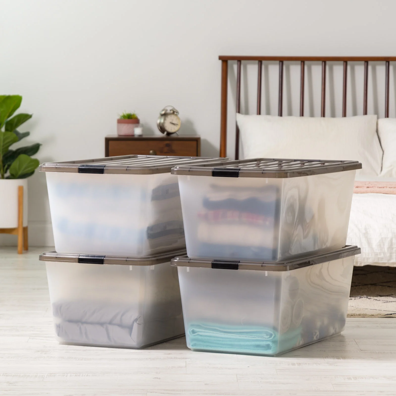 91 Qt. (22 gal.) Large Clear Latch Box, Stackable Plastic Storage Bin with Lid, Set of 4 - Image 3