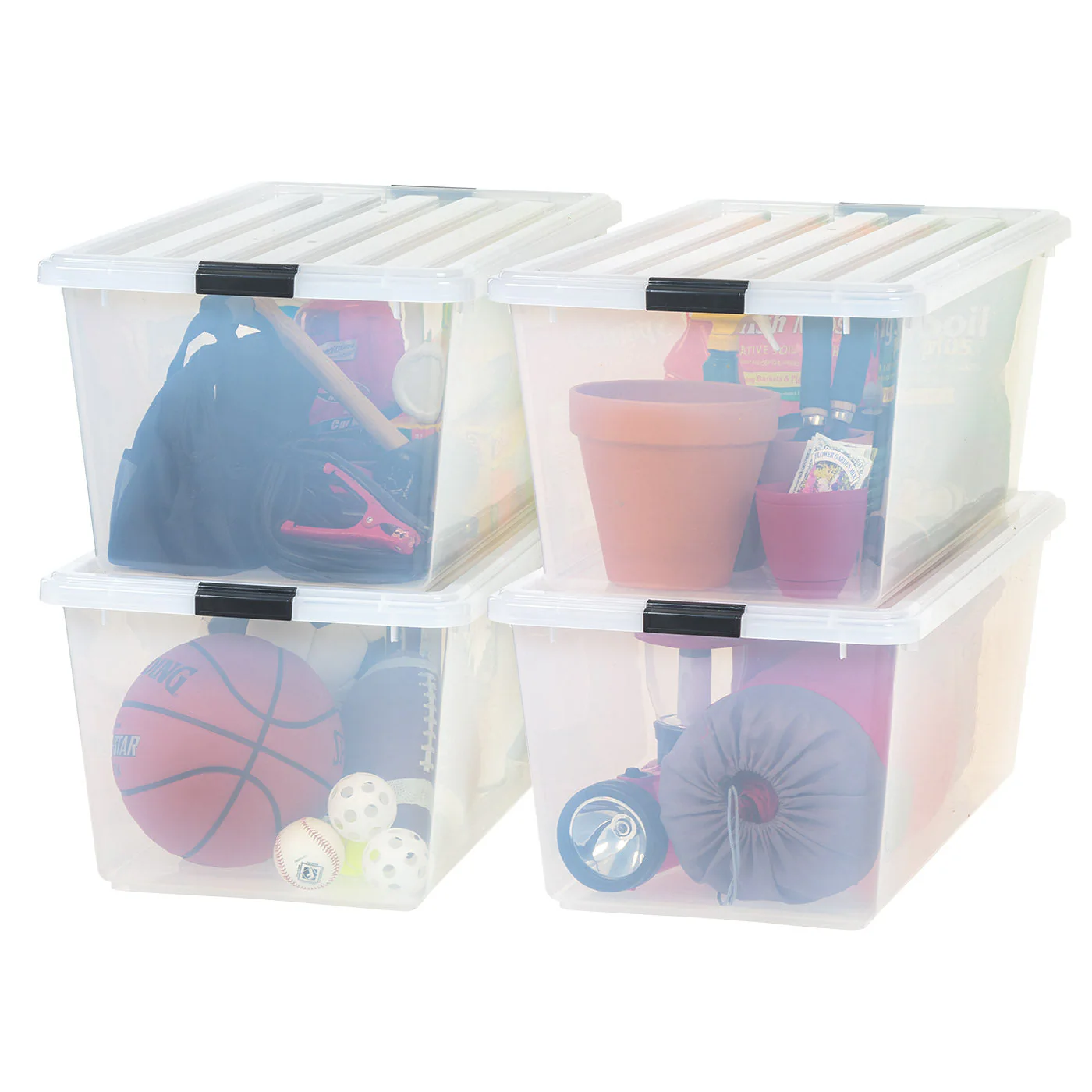 91 Quart Large Storage Bin Utility Tote Organizing Container Box with Buckle Down Lid for Clothes Storage, 4 Pack, Clear - Image 3