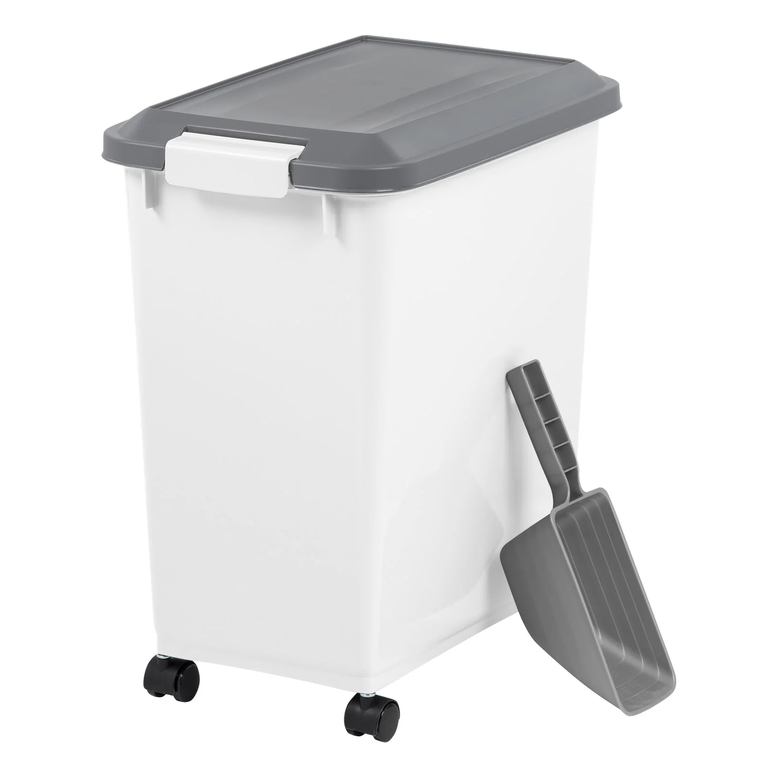 Airtight Dog & Cat Food Storage Container with Casters & Scoop, Gray, 30-lbs - Image 7