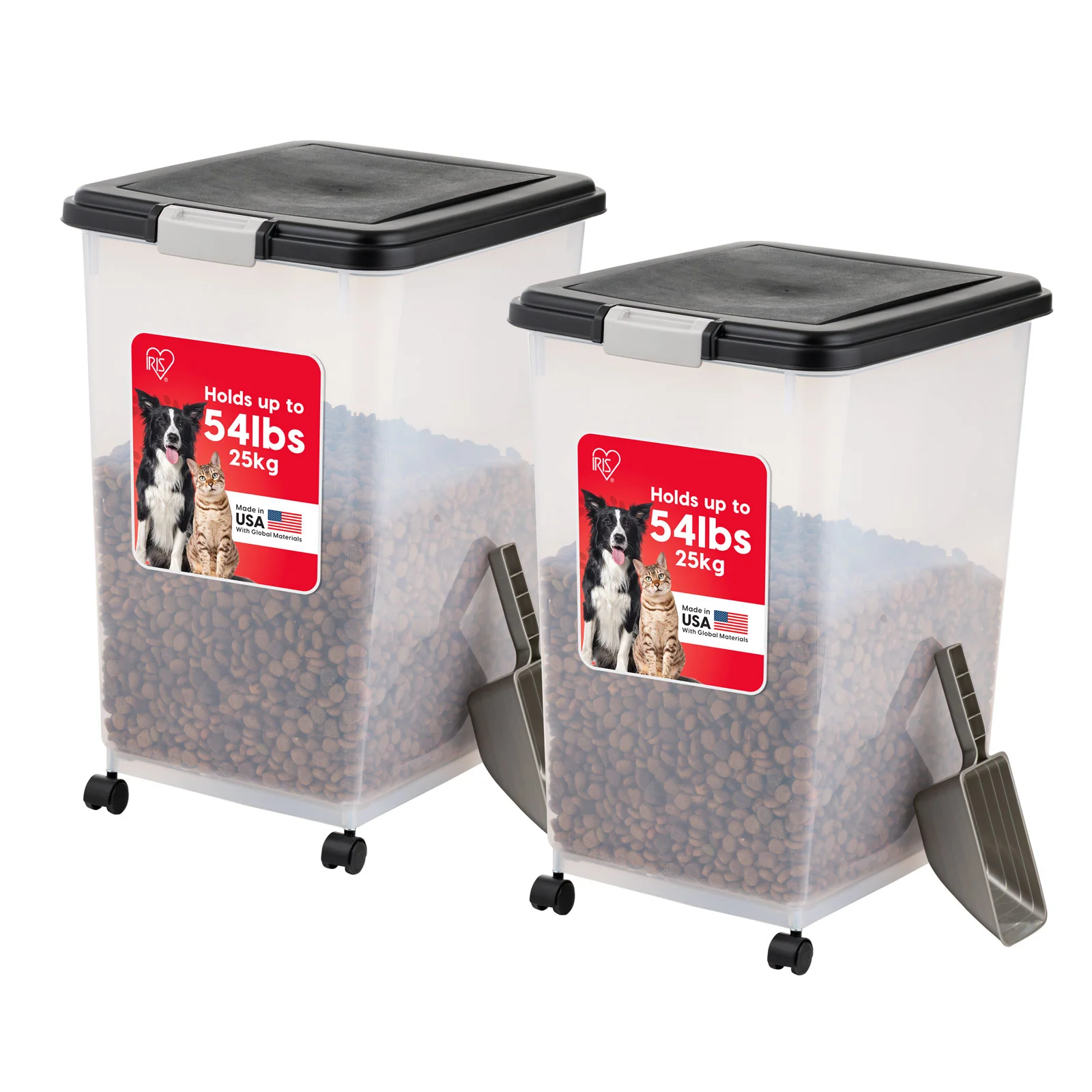 Airtight Dog Food Storage Container with Wheels 2 pack, Up to 54 lbs Black