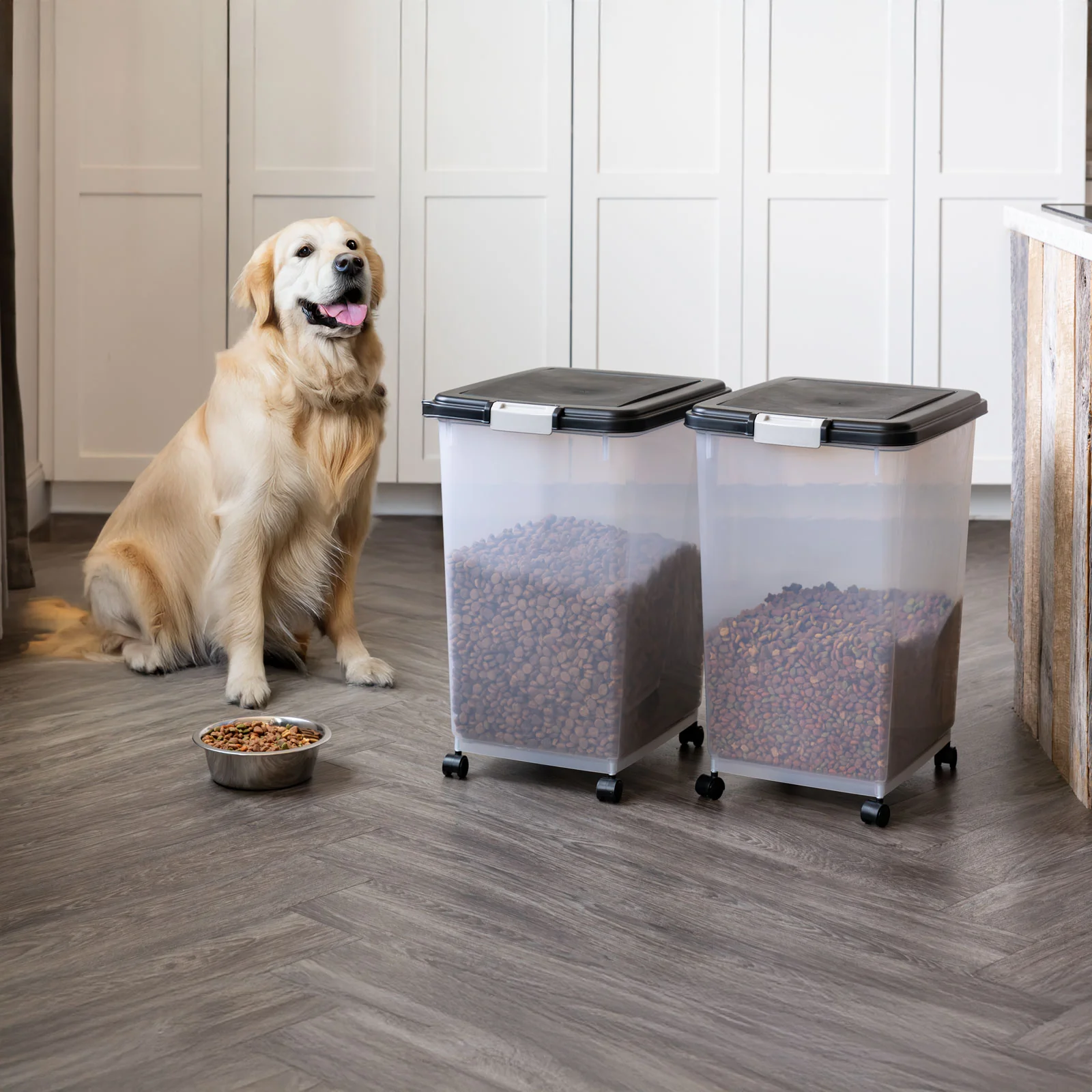 Airtight Dog Food Storage Container with Wheels 2 pack, Up to 54 lbs Black - Image 3