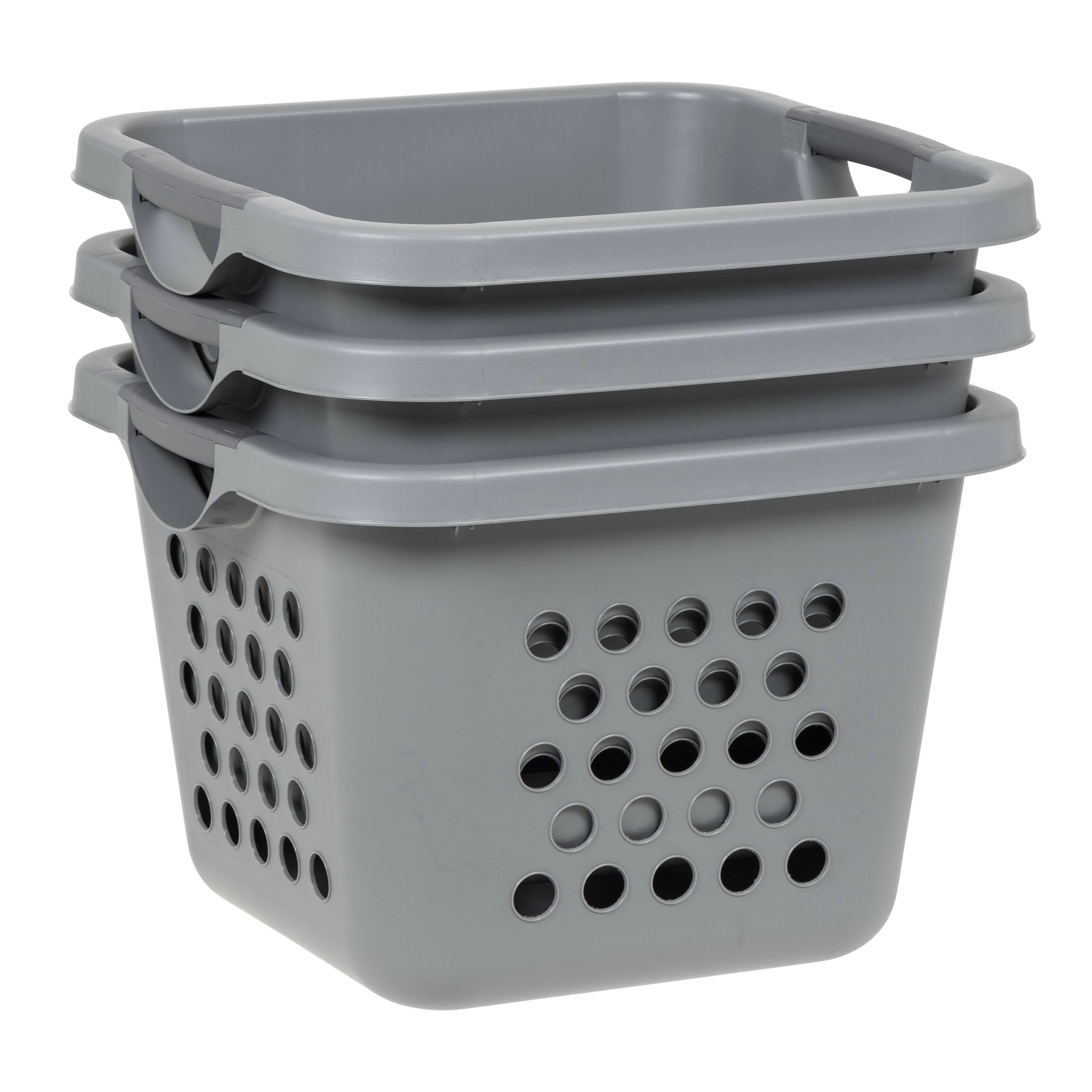 Collapsible Laundry Hamper – 30L Foldable Storage Baskets, Gray/Dark Gray, Pack of 3