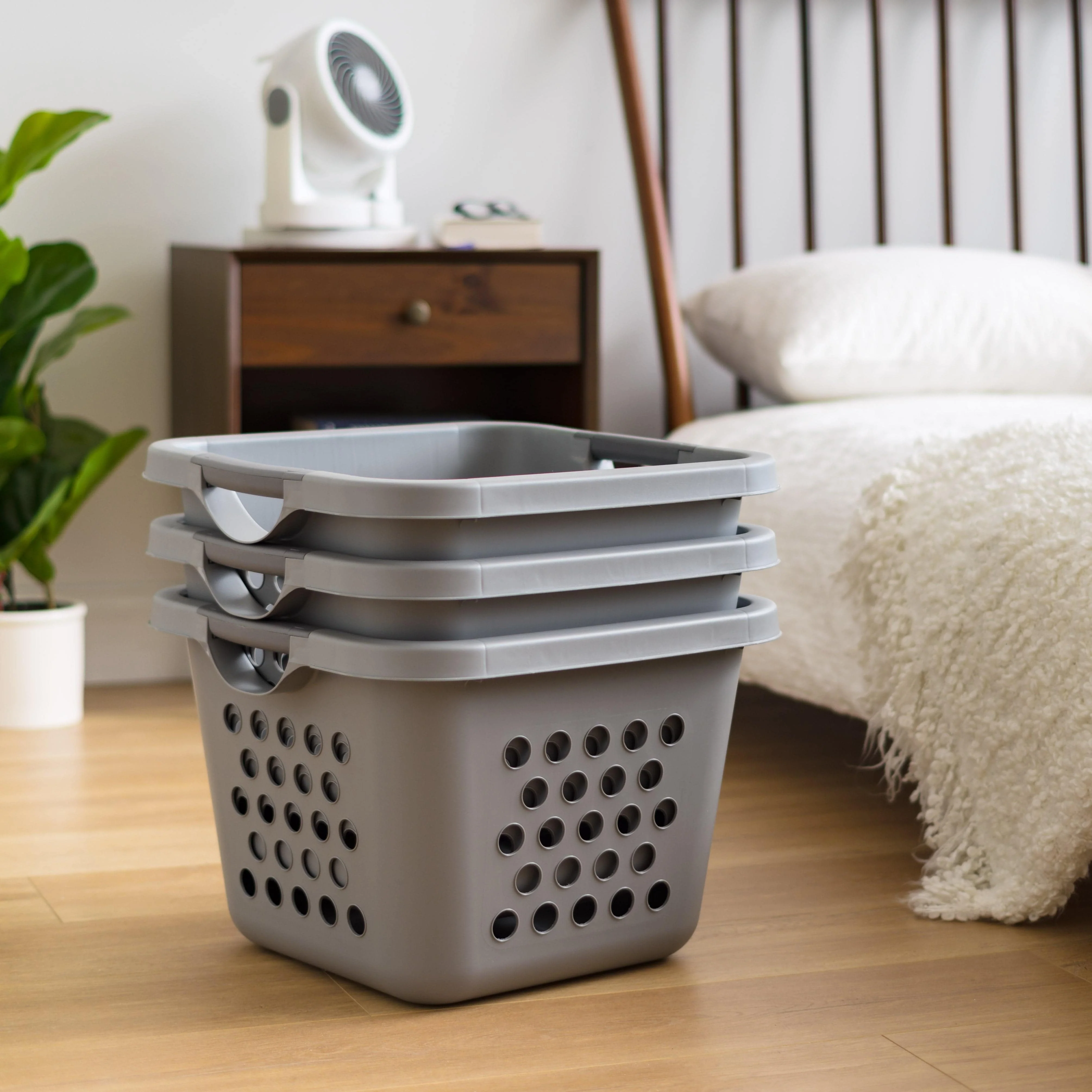Collapsible Laundry Hamper – 30L Foldable Storage Baskets, Gray/Dark Gray, Pack of 3 - Image 4