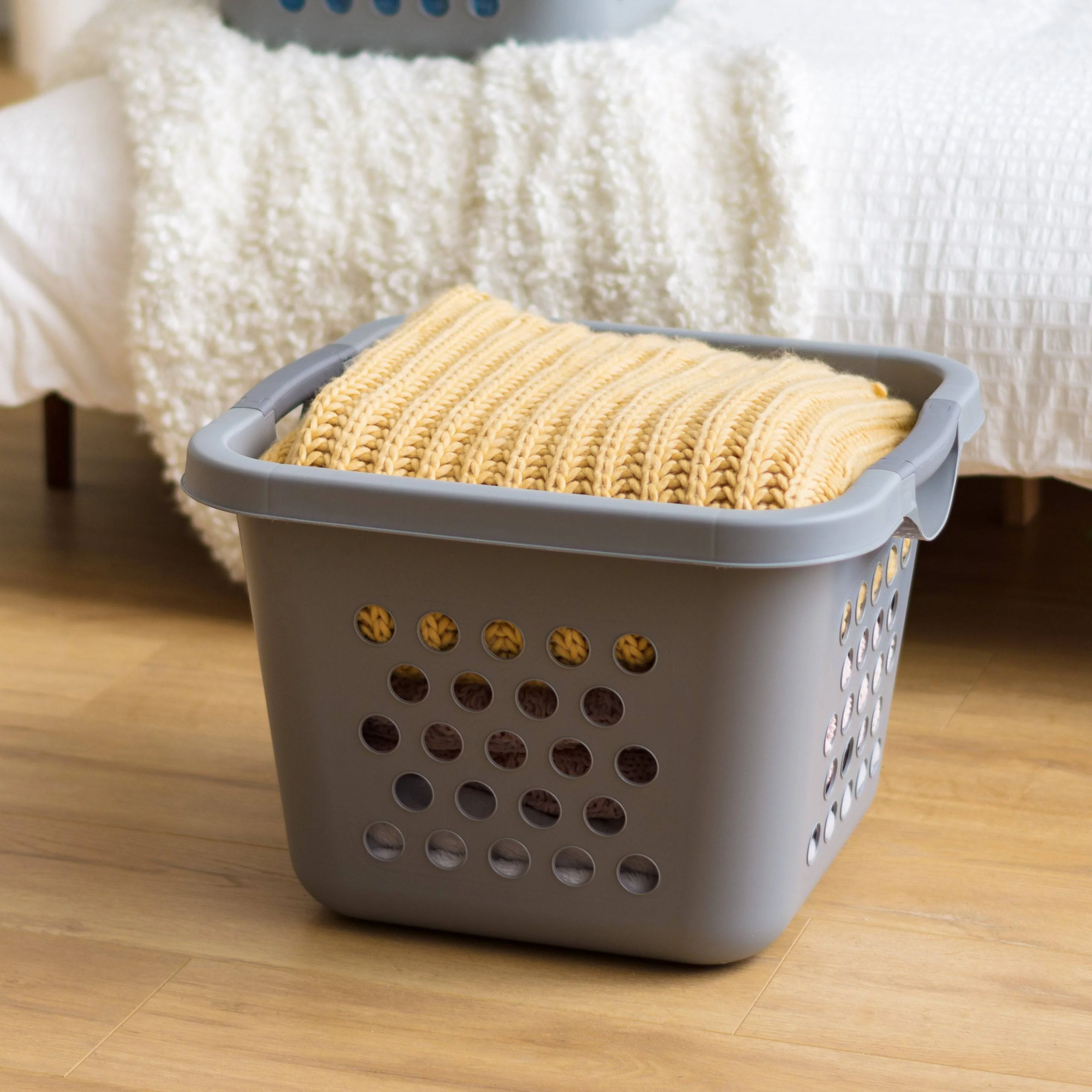 Collapsible Laundry Hamper – 30L Foldable Storage Baskets, Gray/Dark Gray, Pack of 3 - Image 5