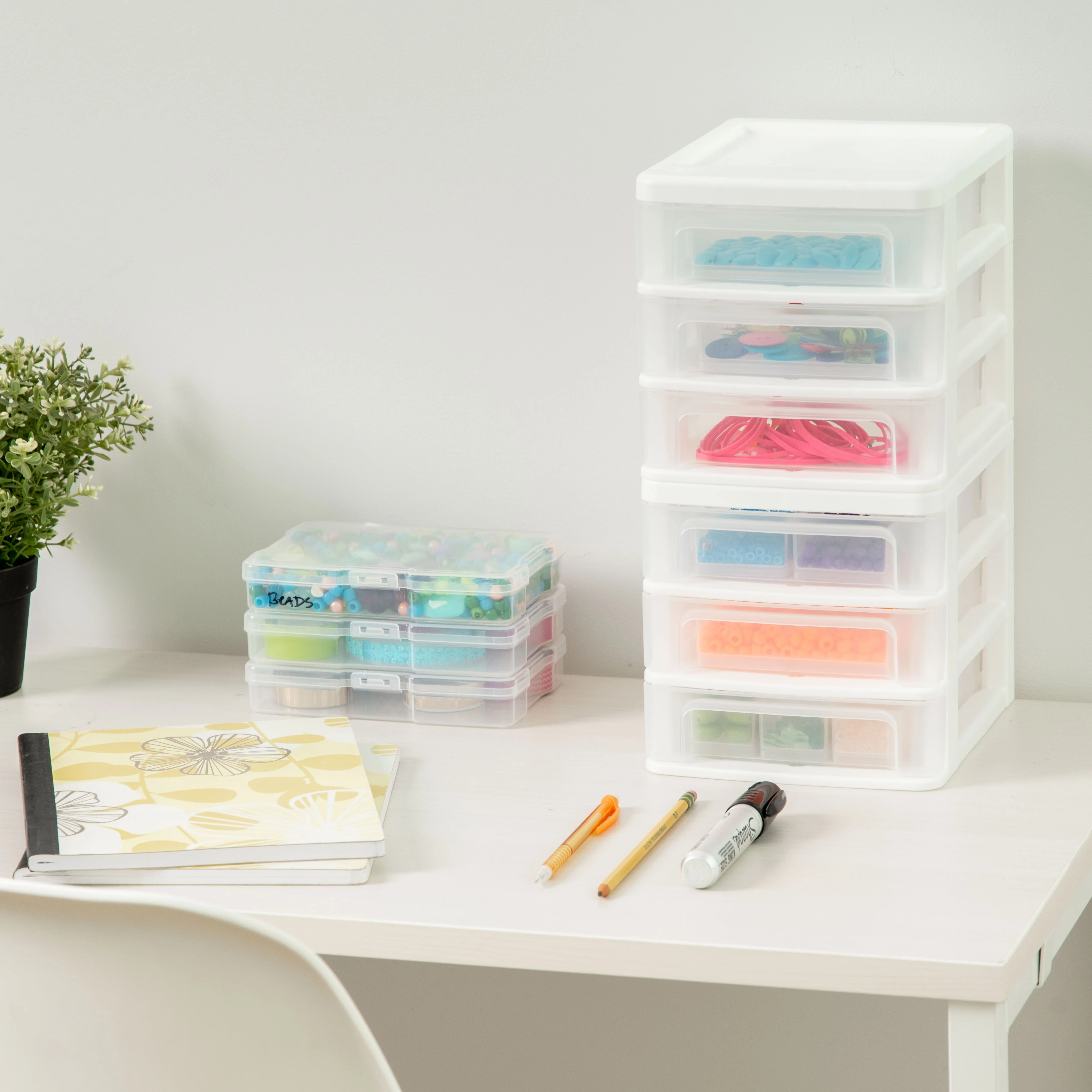 Compact Desktop 3-Drawer System, 4 Pack, White - Image 3