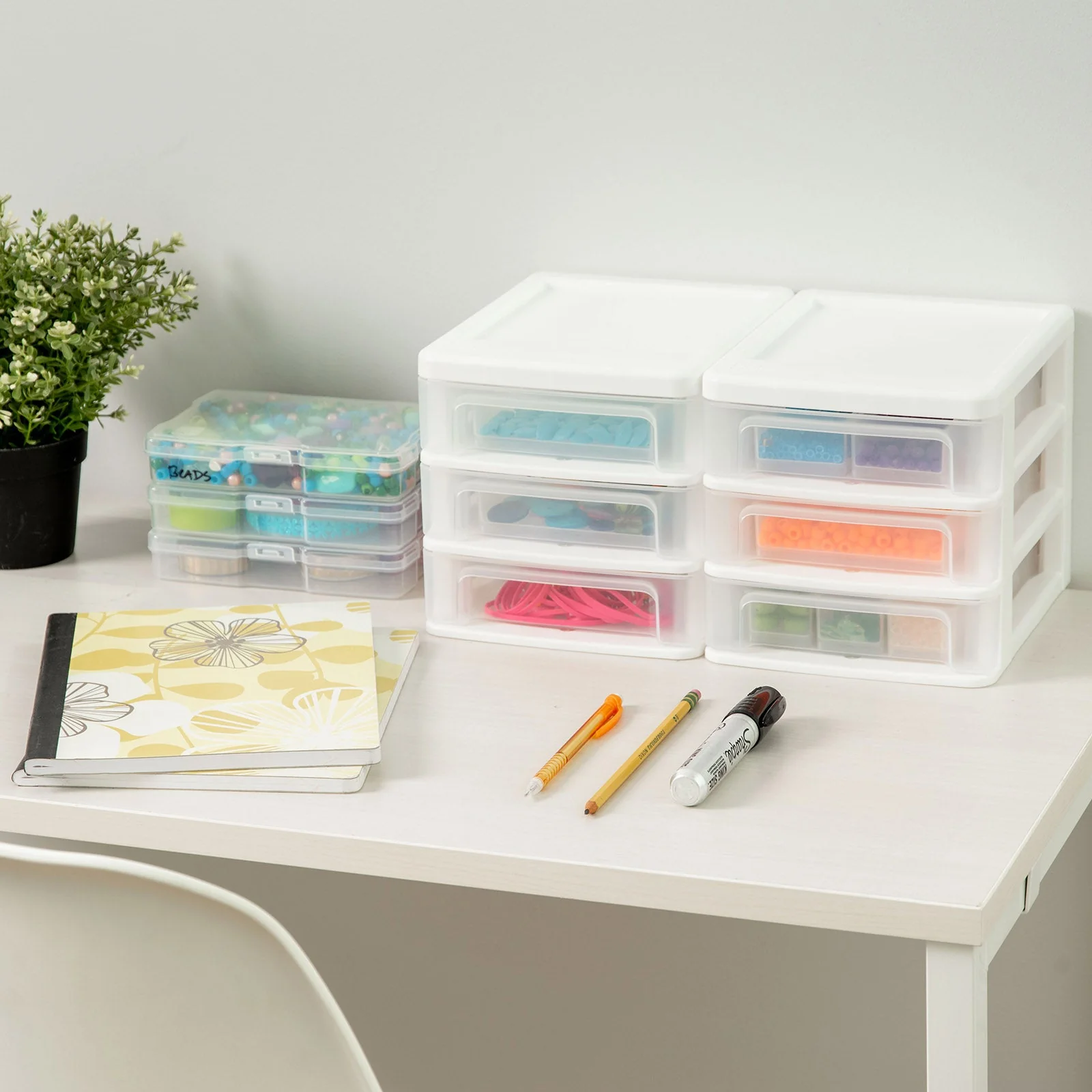 Compact Desktop 3-Drawer System, 4 Pack, White - Image 5