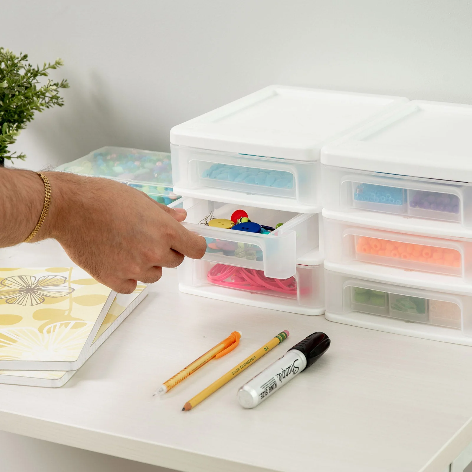 Compact Desktop 3-Drawer System, 4 Pack, White - Image 6