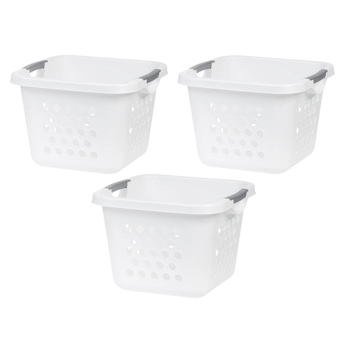 Compact Plastic Laundry Hamper Basket – 30L Storage Organizer with Easy-Lift Handles, 3-Pack