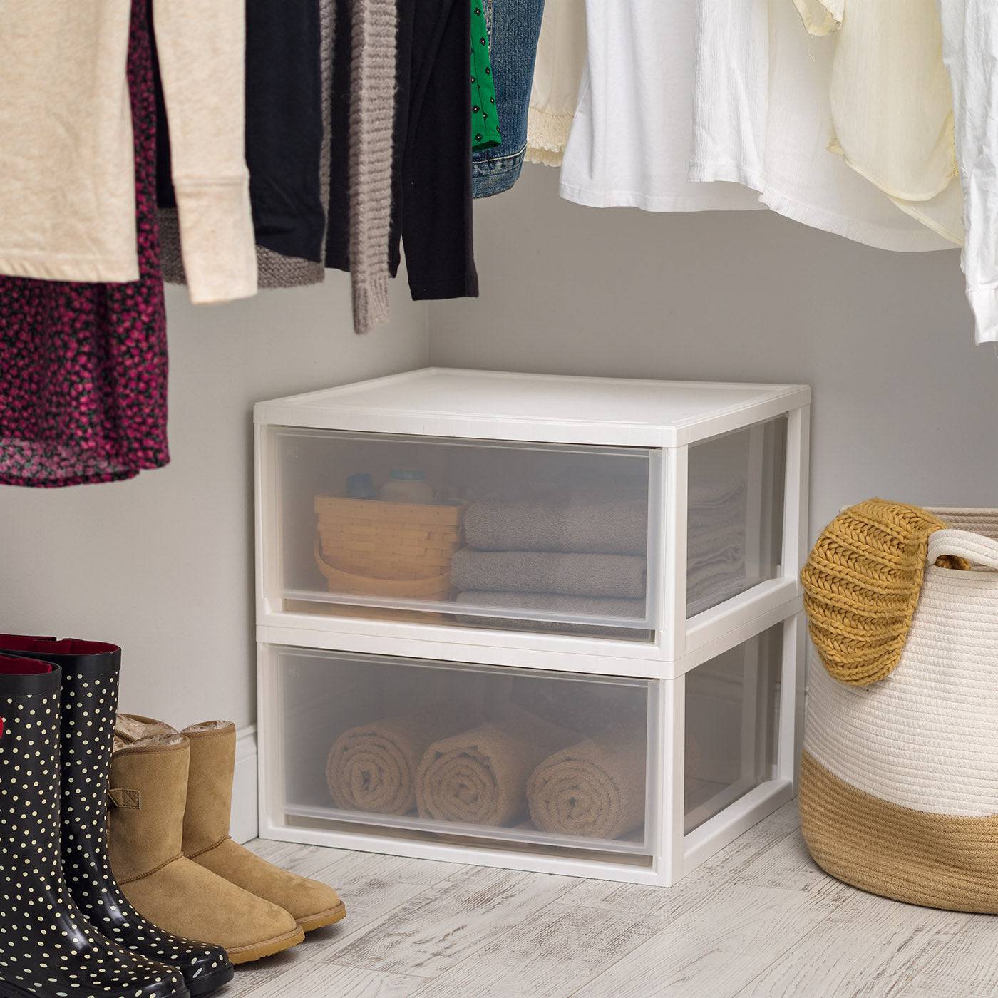 Compact Stacking, Stackable Plastic Drawer Unit, 47 Quart, White, 2 Count - Image 8