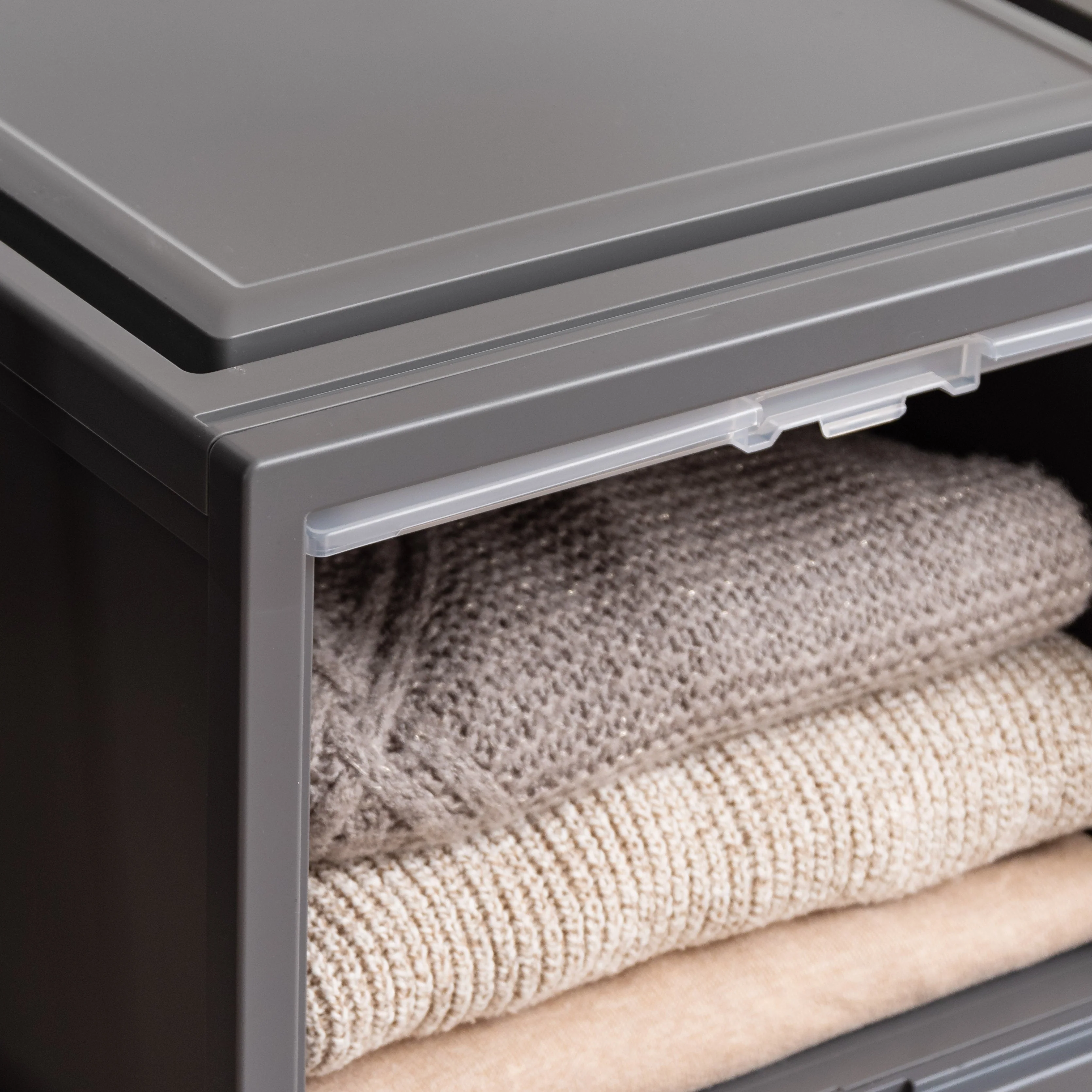 Deep Box Chest with Sliding Door, Gray, 4 Pack - Image 4