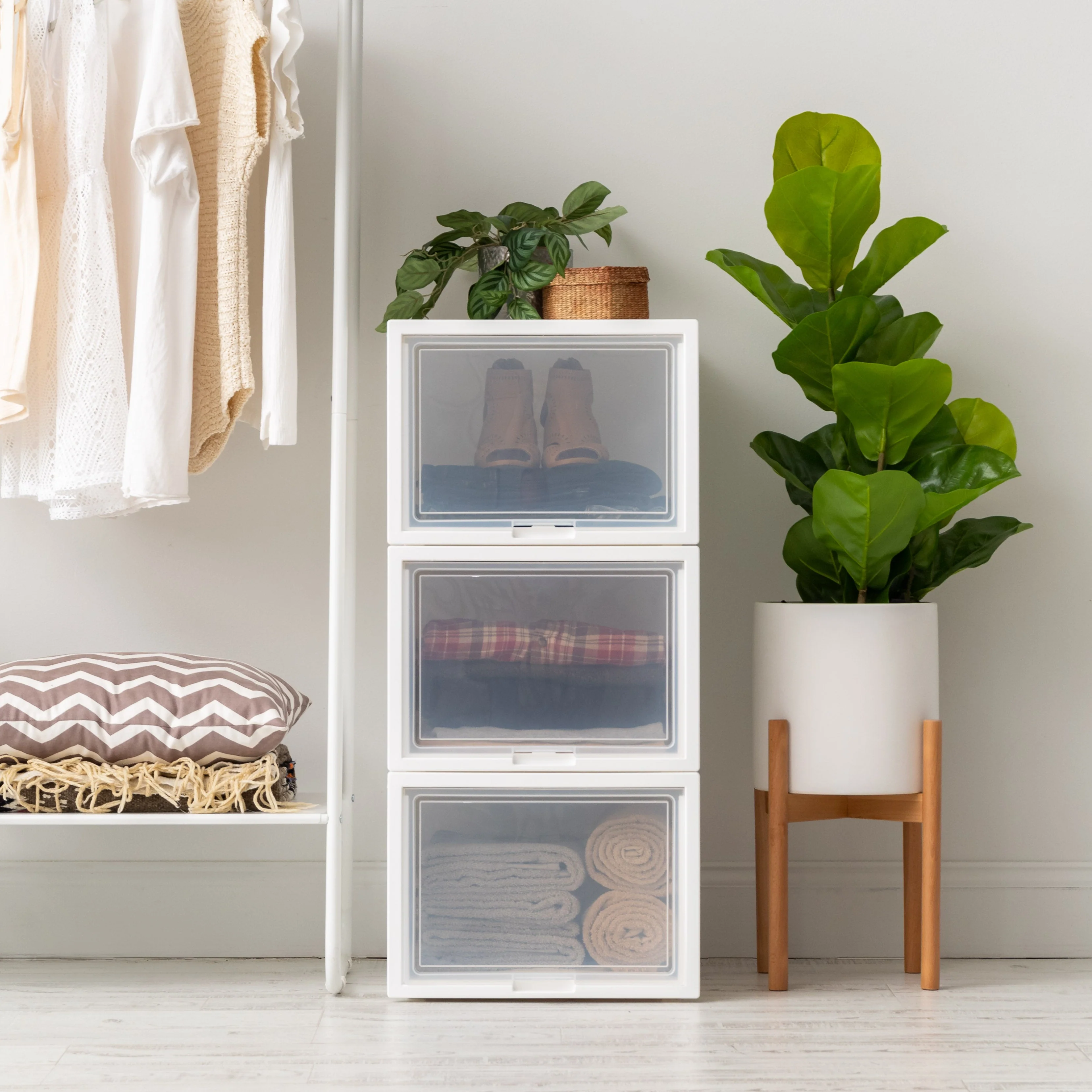Deep Box Chest with Sliding Door, White, 3 Pack - Image 2